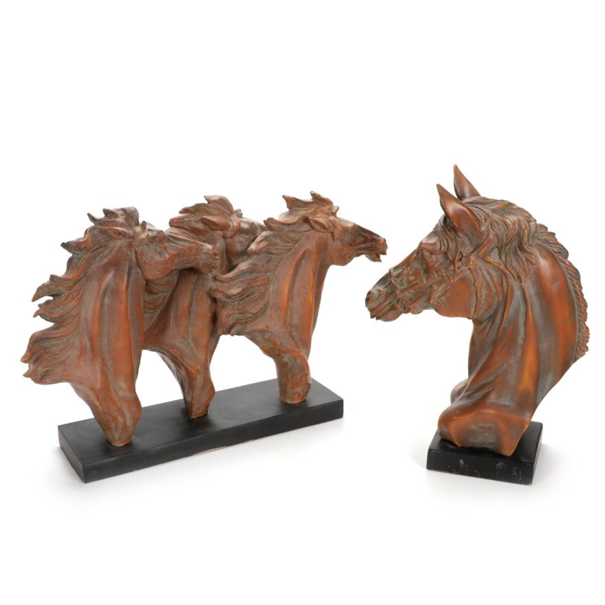 Baroque Painted Resin Horse Bust Sculptures
