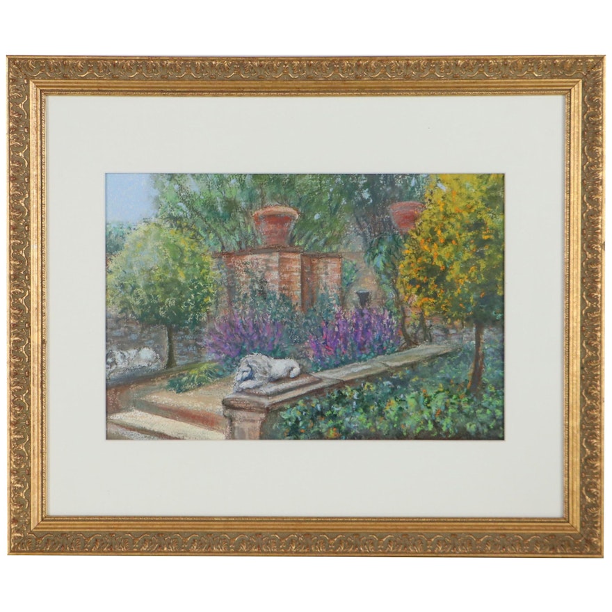 Barbara Guthridge Landscape Pastel Drawing of Park Scene, Late 20th Century