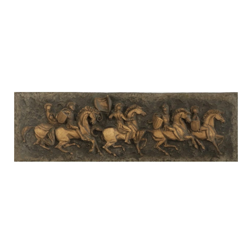 Vanguard Studios Faux Wood Frieze of Soldiers on Horseback, 1967