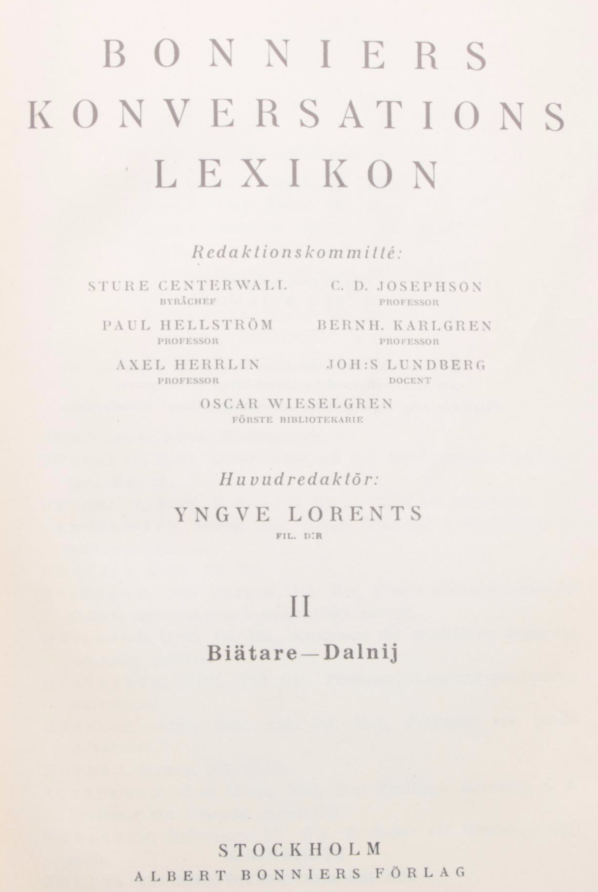 "Bonniers Konversations Lexikon" Partial Series Edited by Yngve Lorents, 1920s