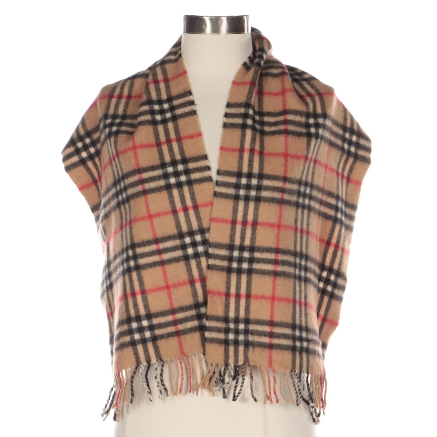 Burberrys of London "Nova Check" Cashmere Fringed Scarf