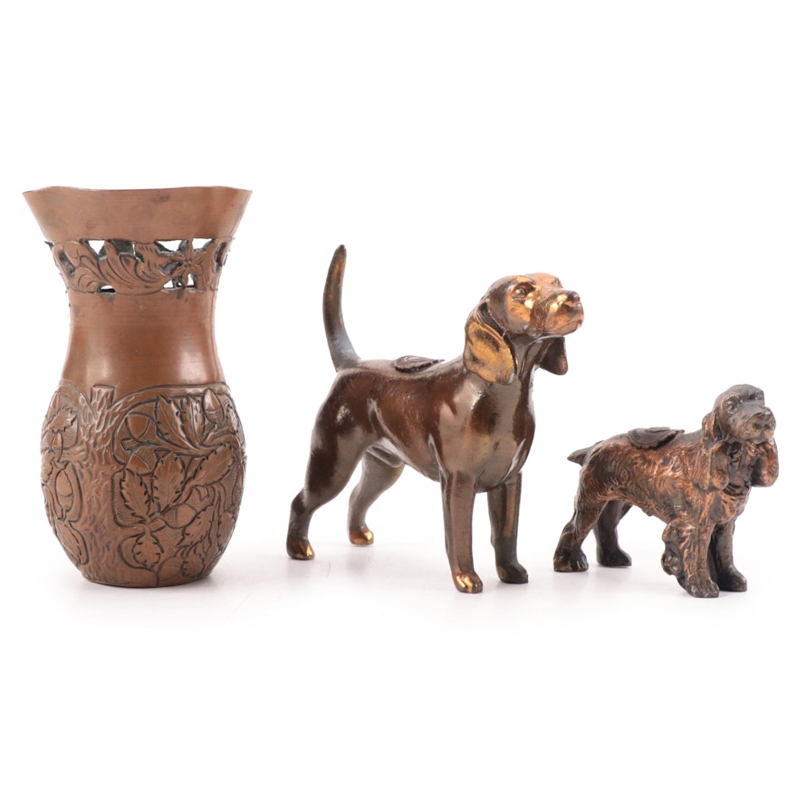 Gladys Brown Designed Hound with Spaniel and Greek Copper Oak Vase