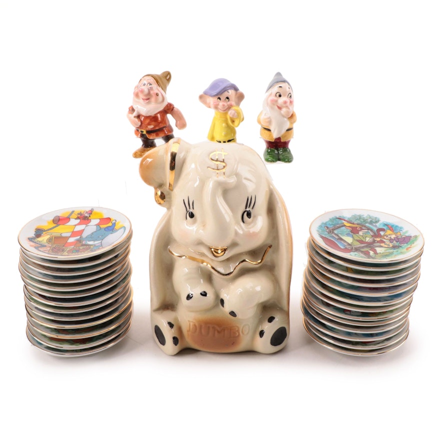 "Dumbo" Elephant Money Bank with Snow White Dwarf Figurines