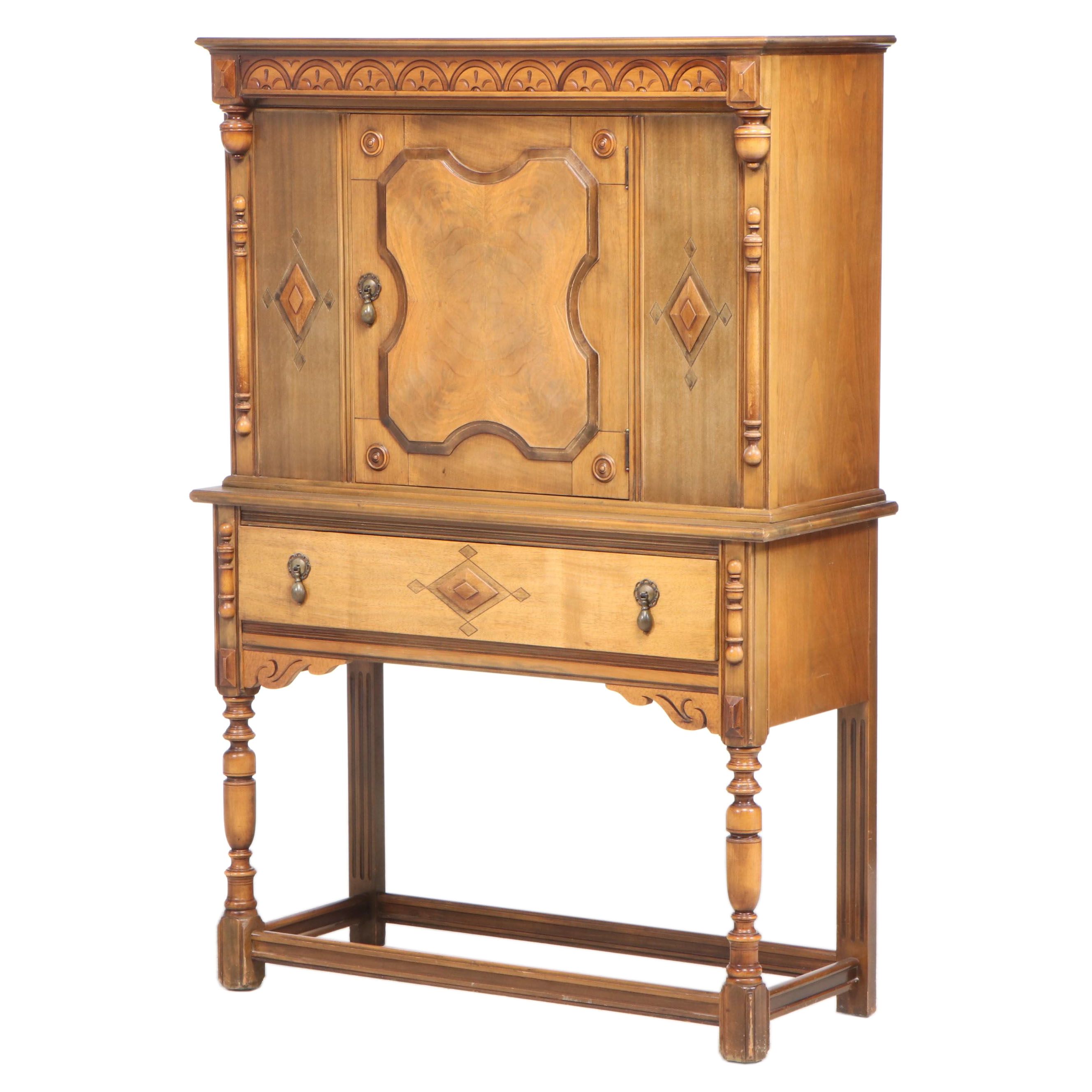 Jacobean Style Walnut China Cabinet, Circa 1920s