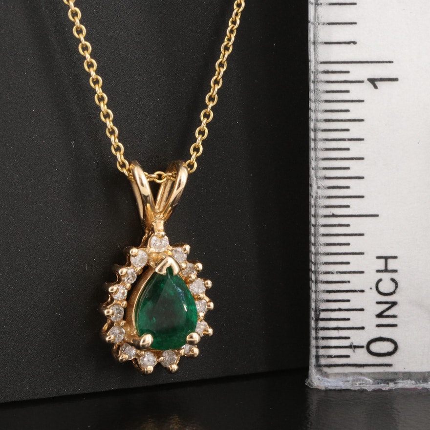 14K Emerald and Diamond Pendant Necklace | EBTH