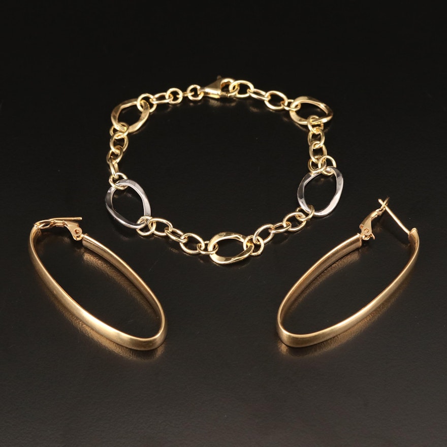 Italian 14K Oval Hoop Earrings and Link Bracelet