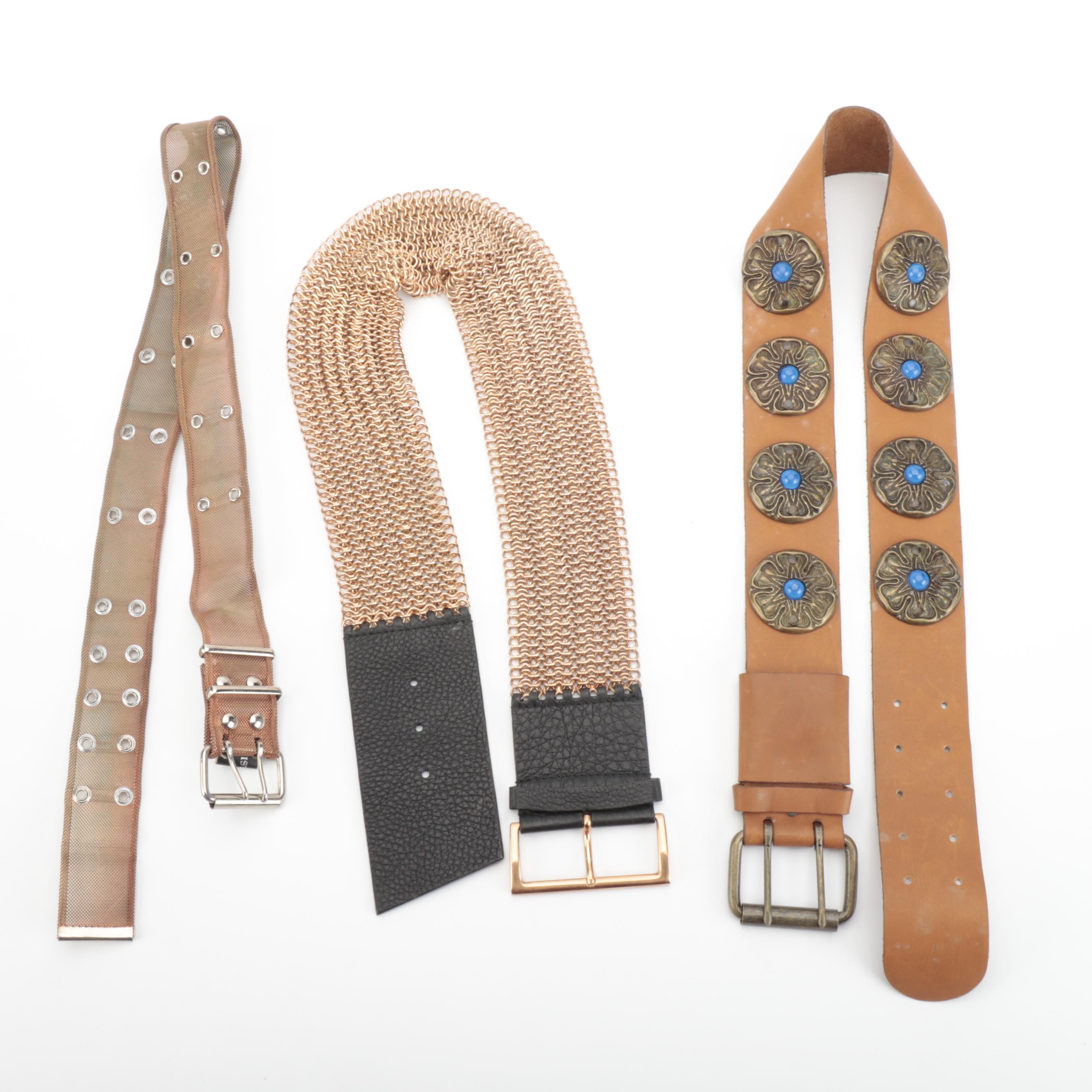 Prada Leather-Chain, Deborah Lindquist Metal Mesh, and Other Embellished Belts