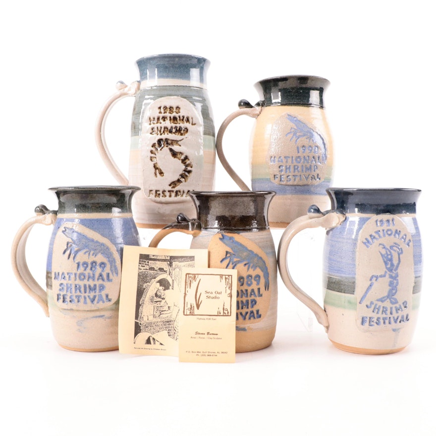 Sea Oat Studio Handcrafted National Shrimp Festival Ceramic Mugs