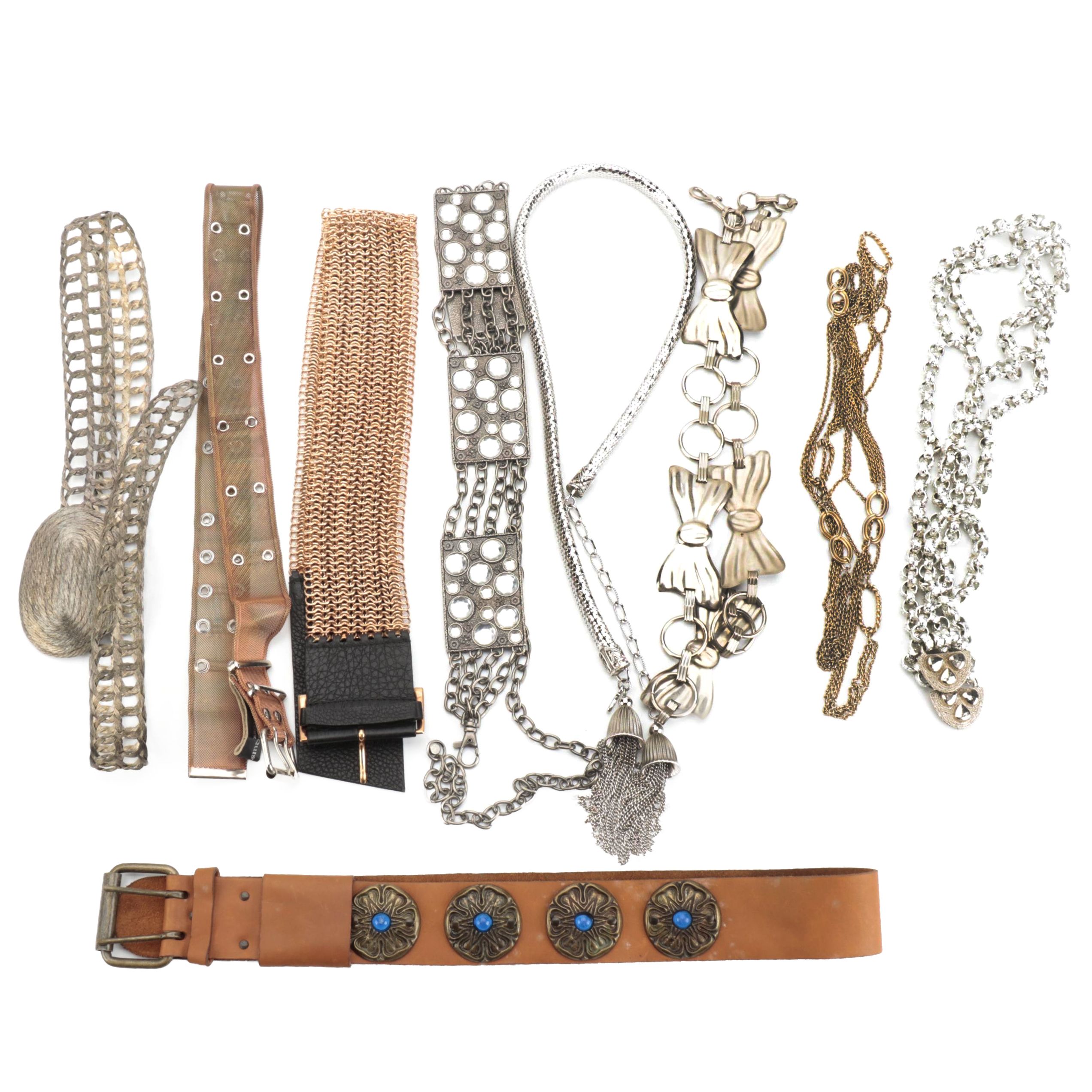 Prada Leather-Chain, Deborah Lindquist Metal Mesh, and Other Embellished Belts