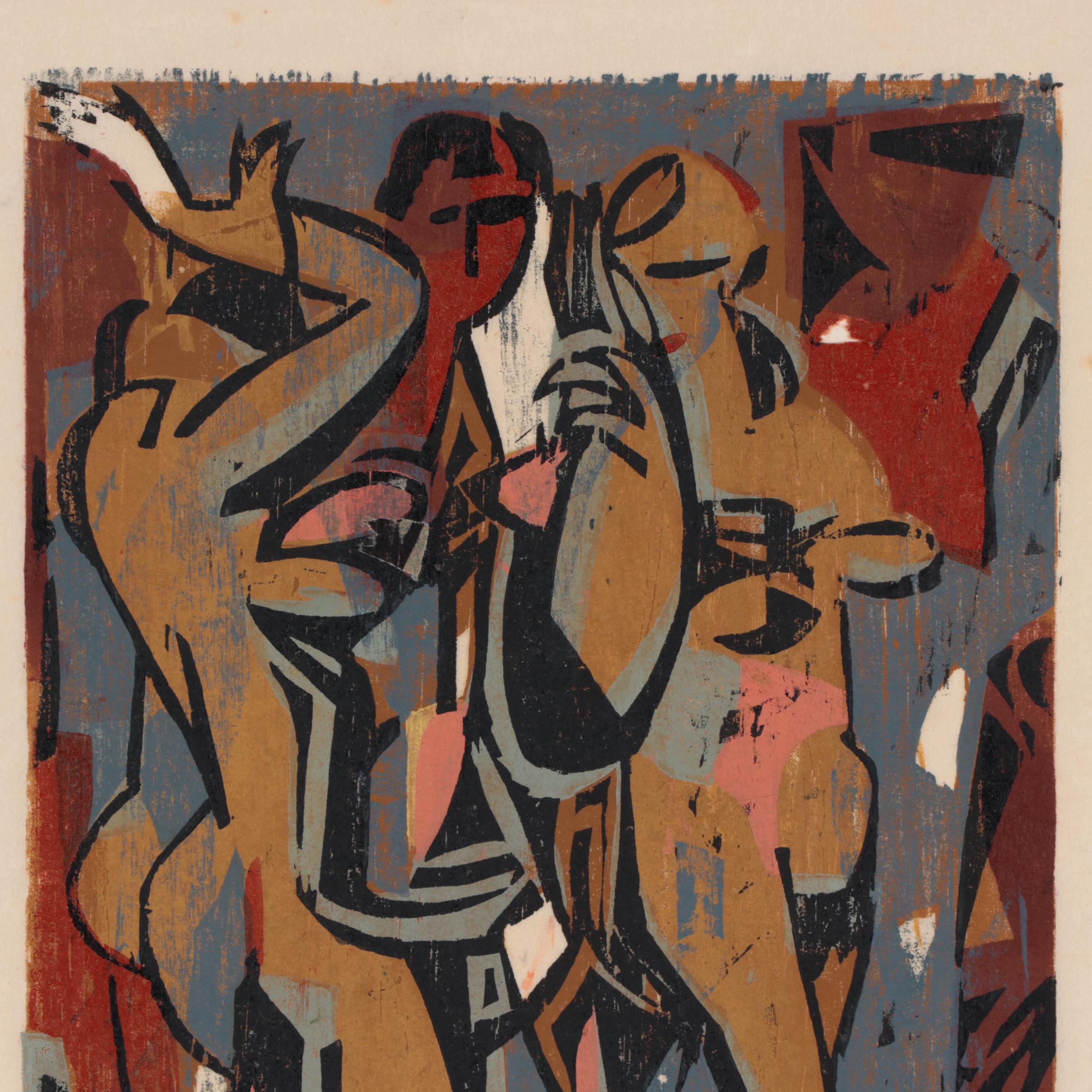 Irving Trabich Woodcut of Abstract Figures, 1953