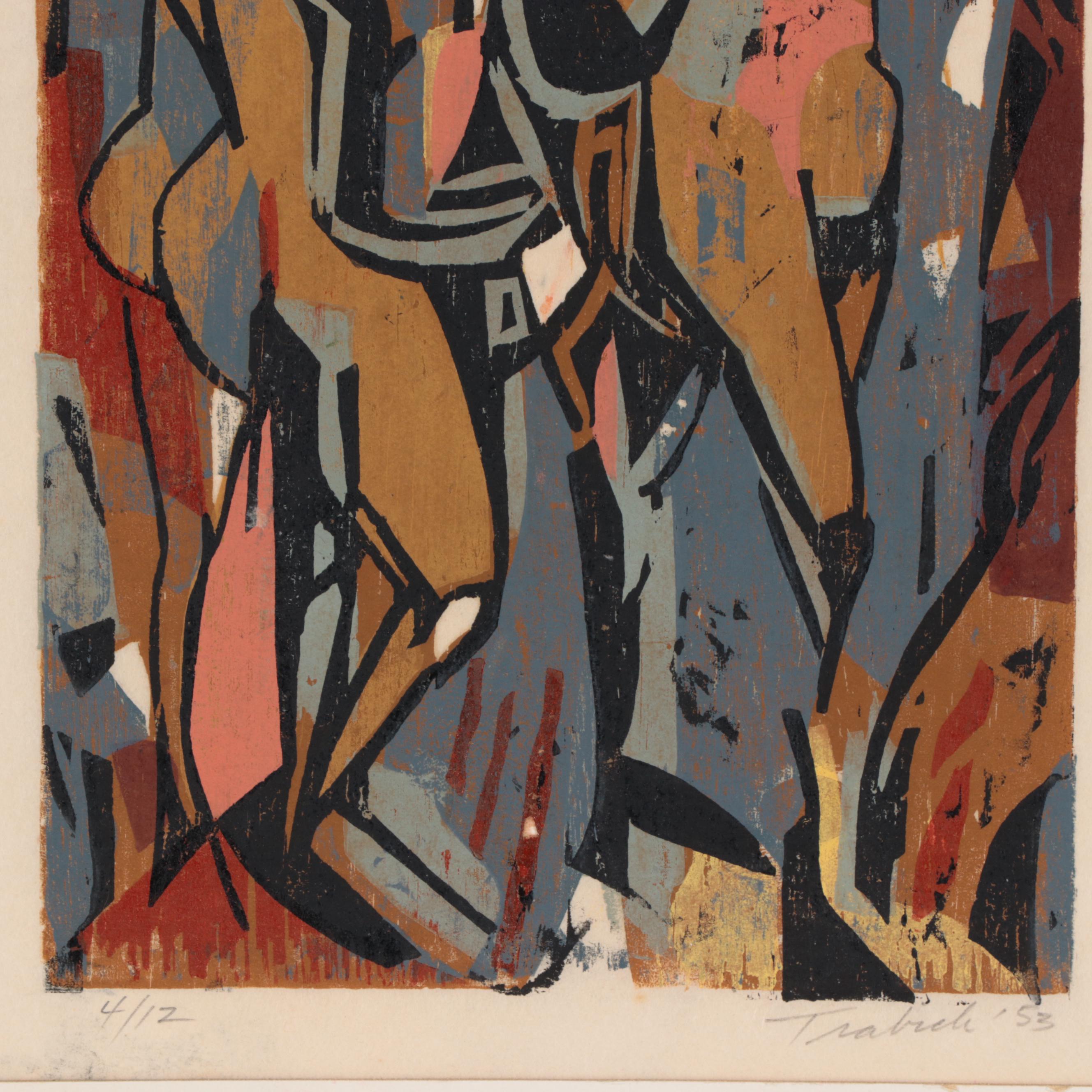 Irving Trabich Woodcut of Abstract Figures, 1953