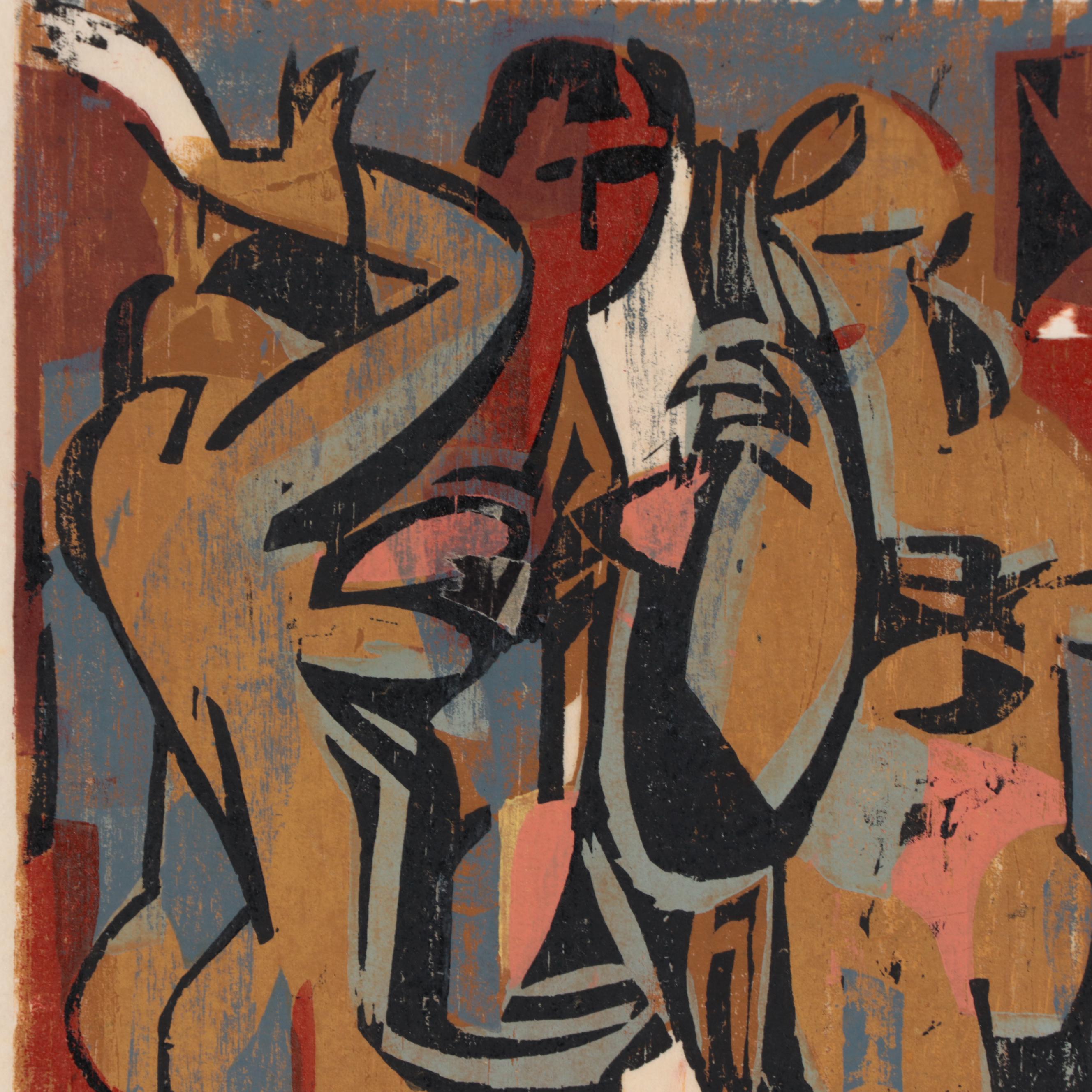Irving Trabich Woodcut of Abstract Figures, 1953