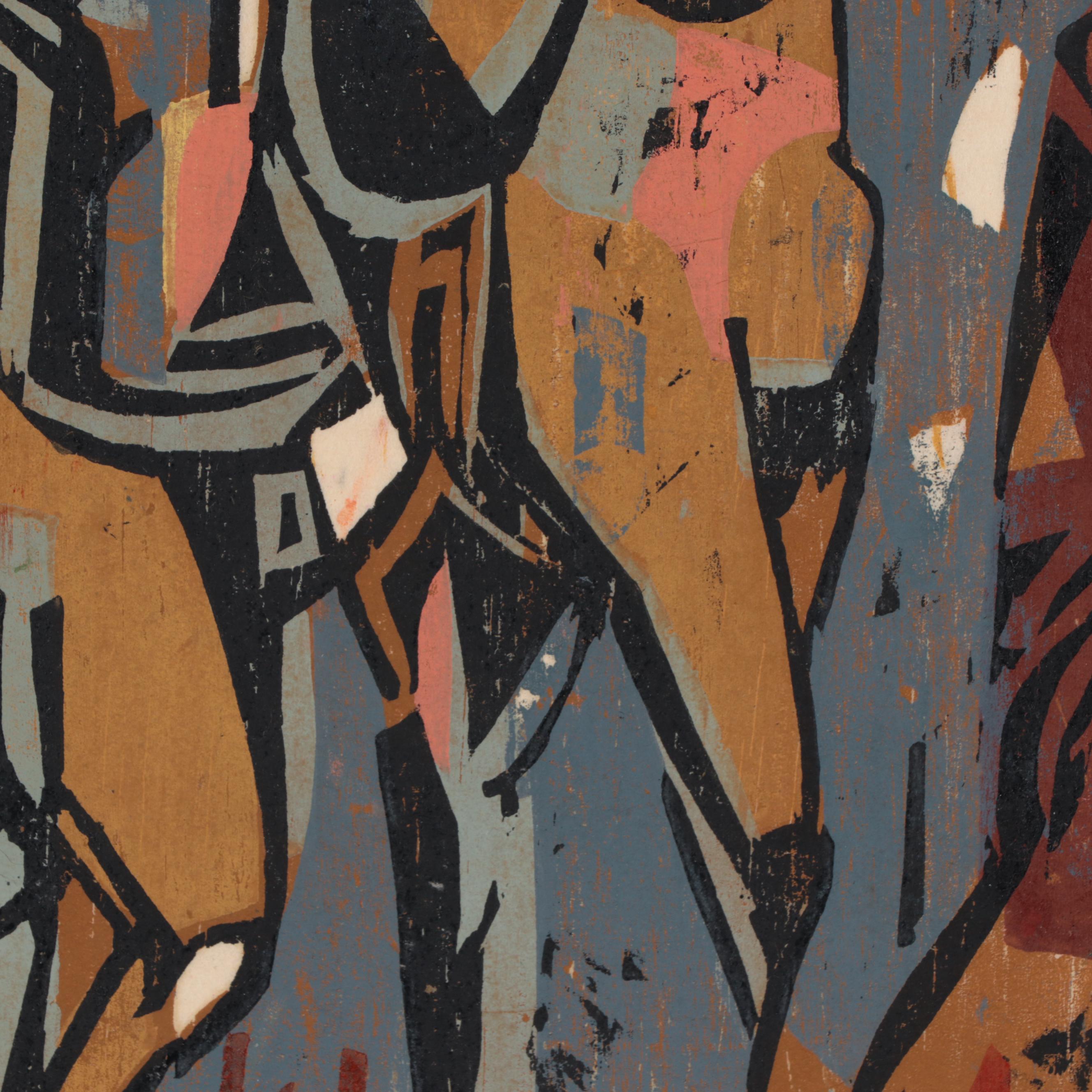 Irving Trabich Woodcut of Abstract Figures, 1953