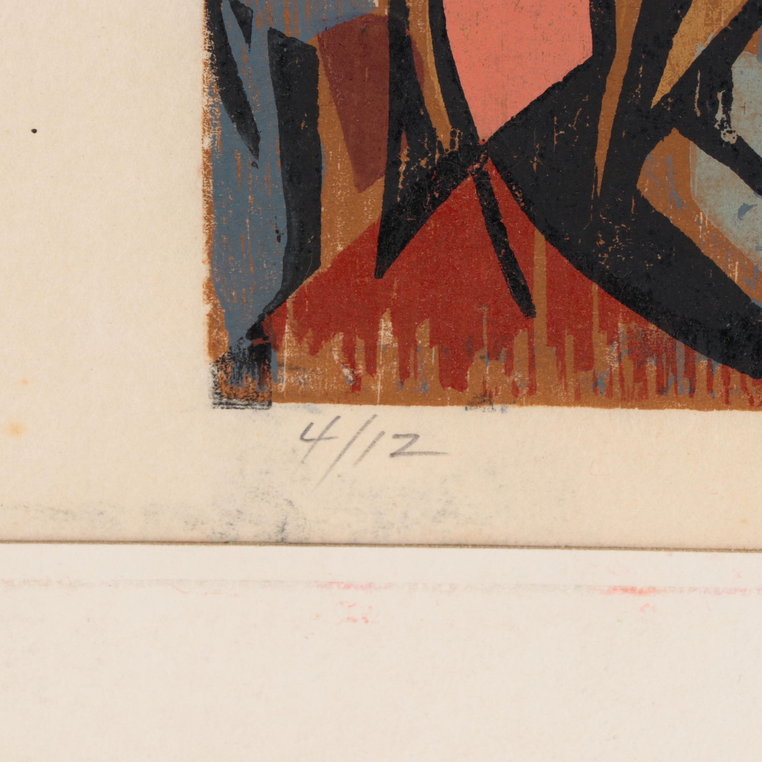 Irving Trabich Woodcut of Abstract Figures, 1953