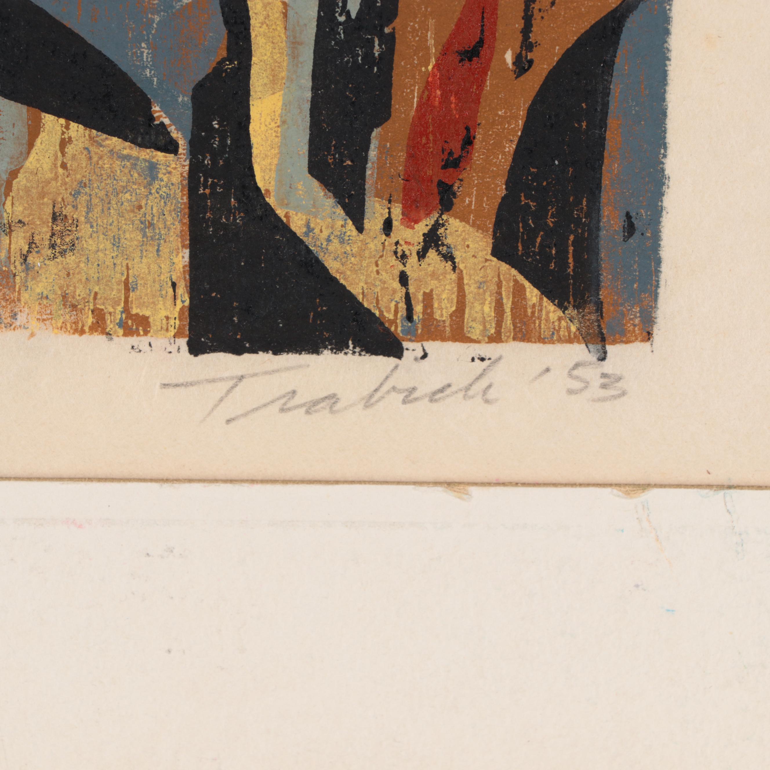 Irving Trabich Woodcut of Abstract Figures, 1953