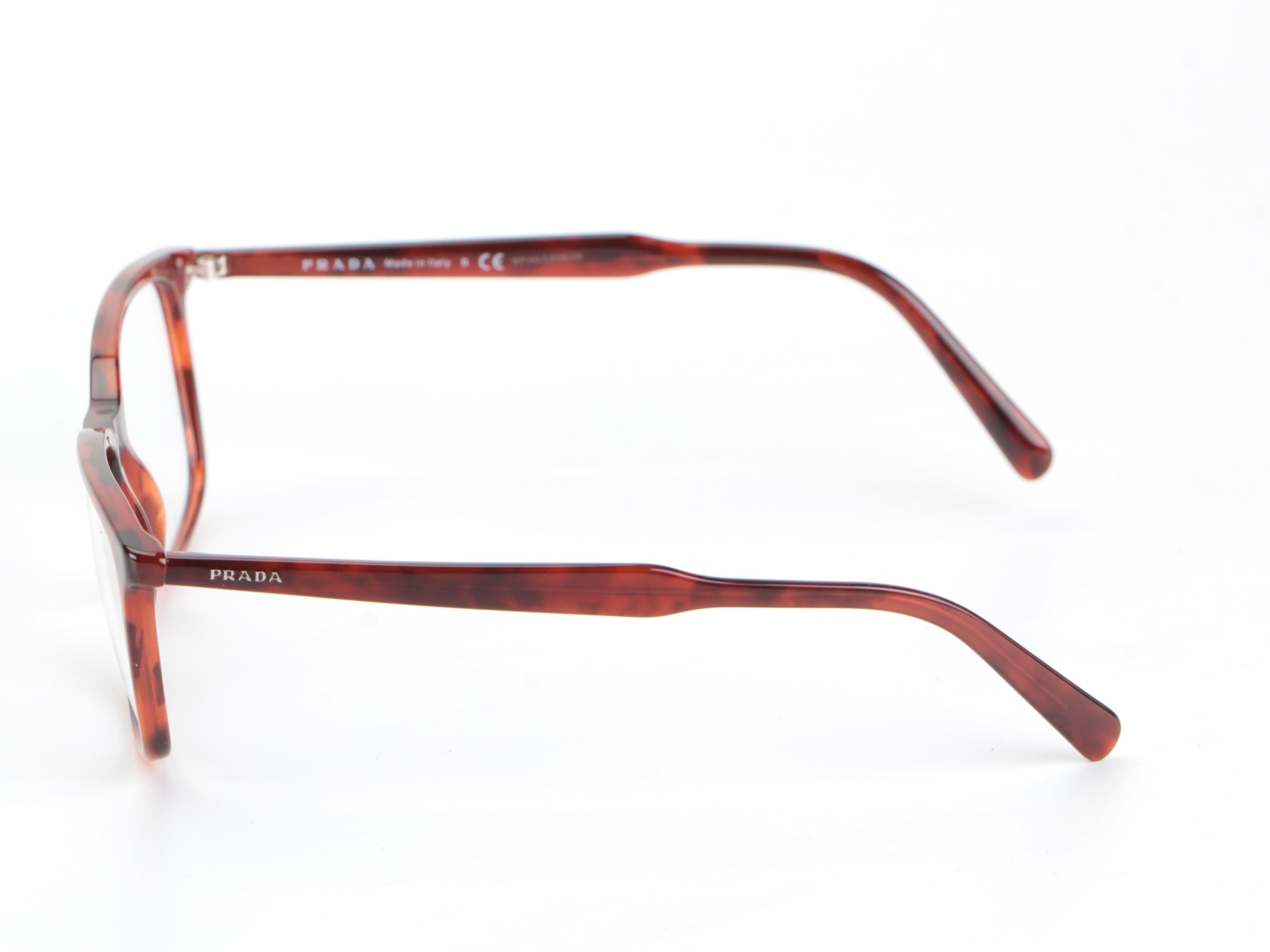 Prada Eyeglasses VPR13X Dark Orange Havana Frame Square Lenses with Box and Case