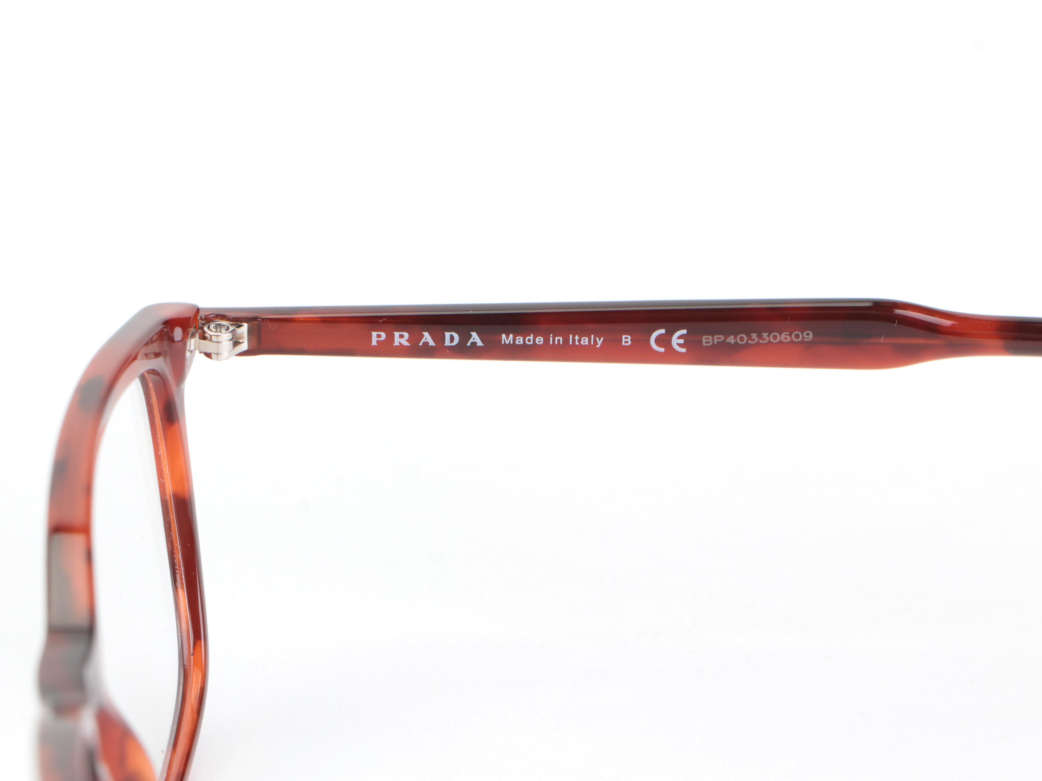 Prada Eyeglasses VPR13X Dark Orange Havana Frame Square Lenses with Box and Case
