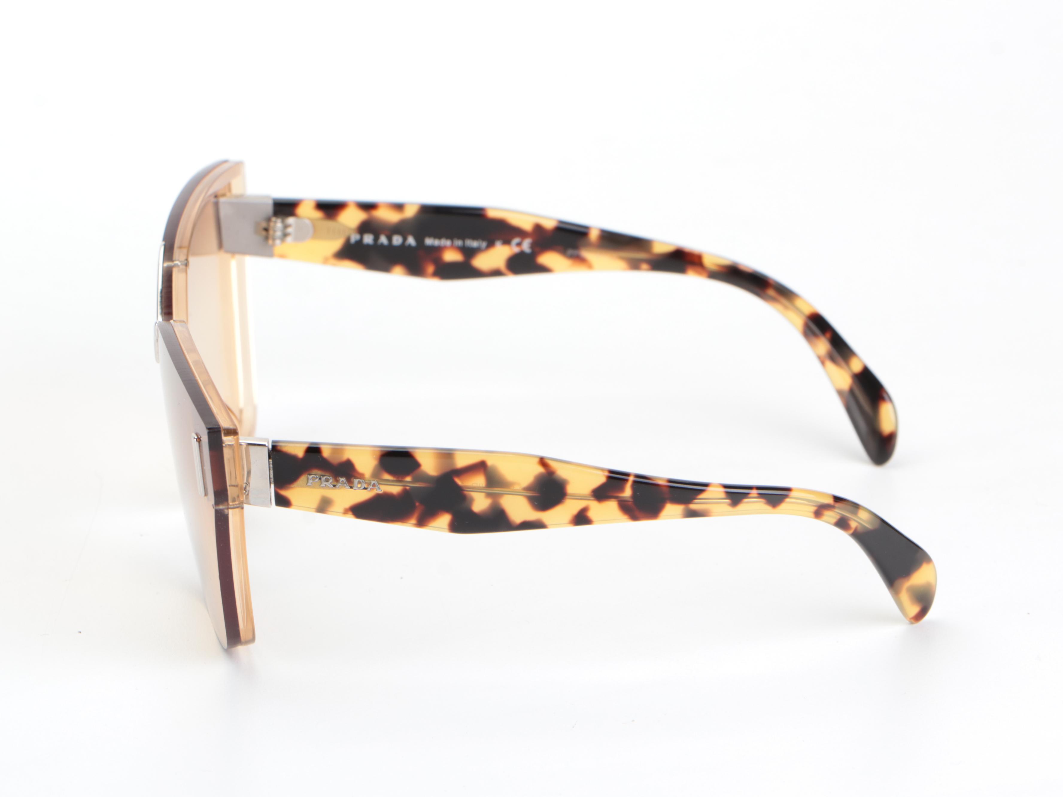 Prada SPR16T Cat Eye Shield Sunglasses in Ochre-Havana Frame with Box and Cases