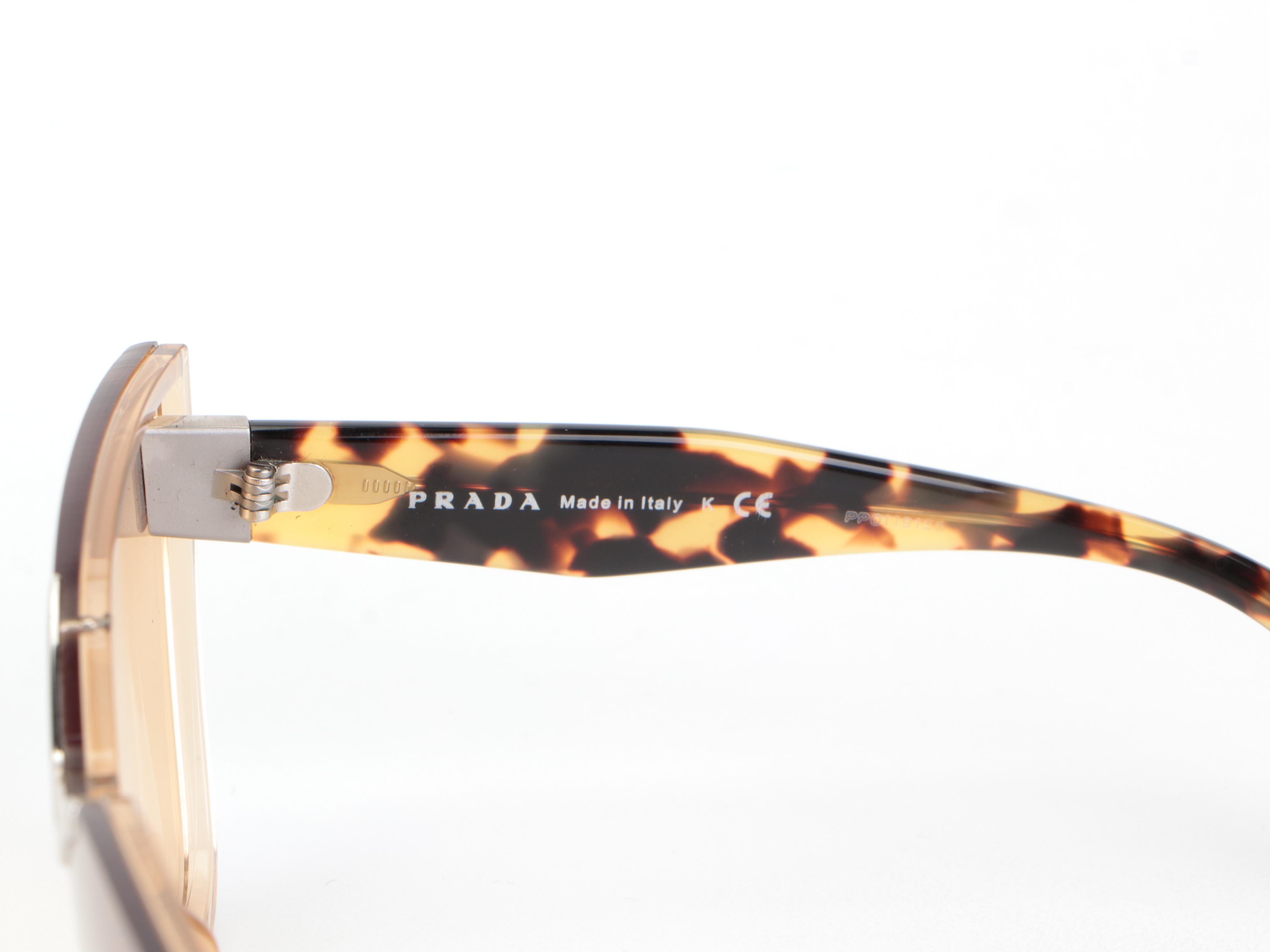 Prada SPR16T Cat Eye Shield Sunglasses in Ochre-Havana Frame with Box and Cases