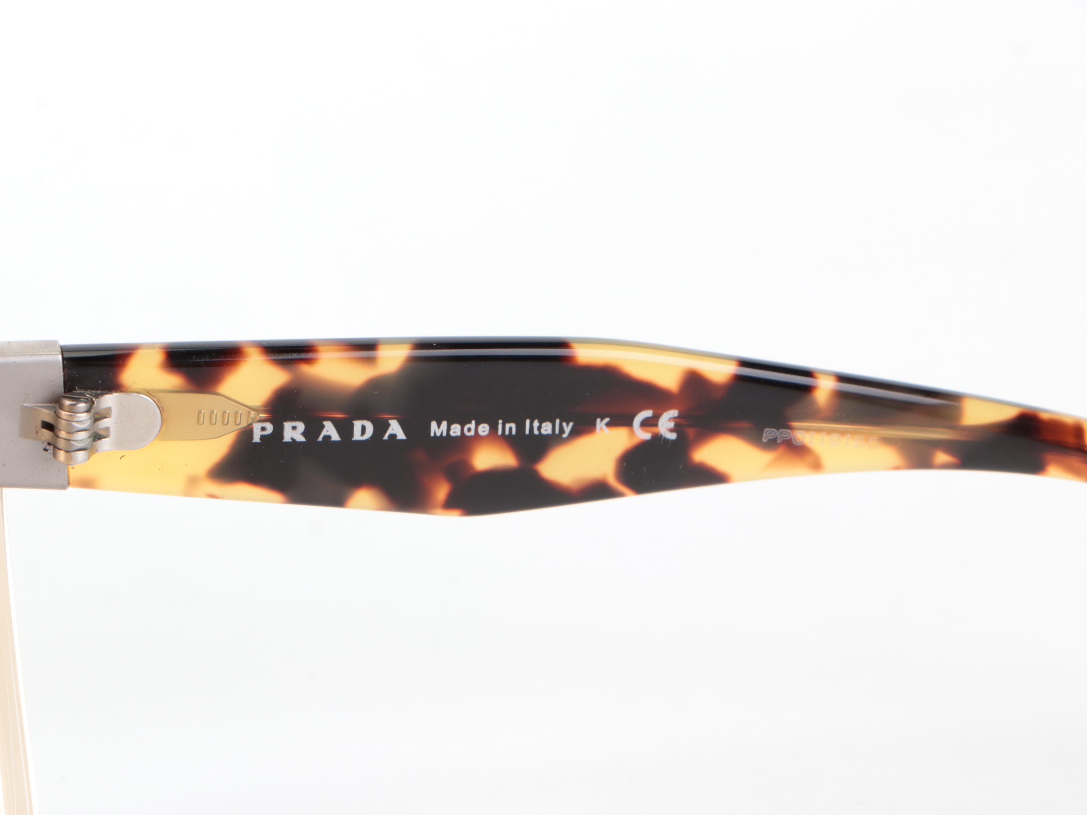 Prada SPR16T Cat Eye Shield Sunglasses in Ochre-Havana Frame with Box and Cases