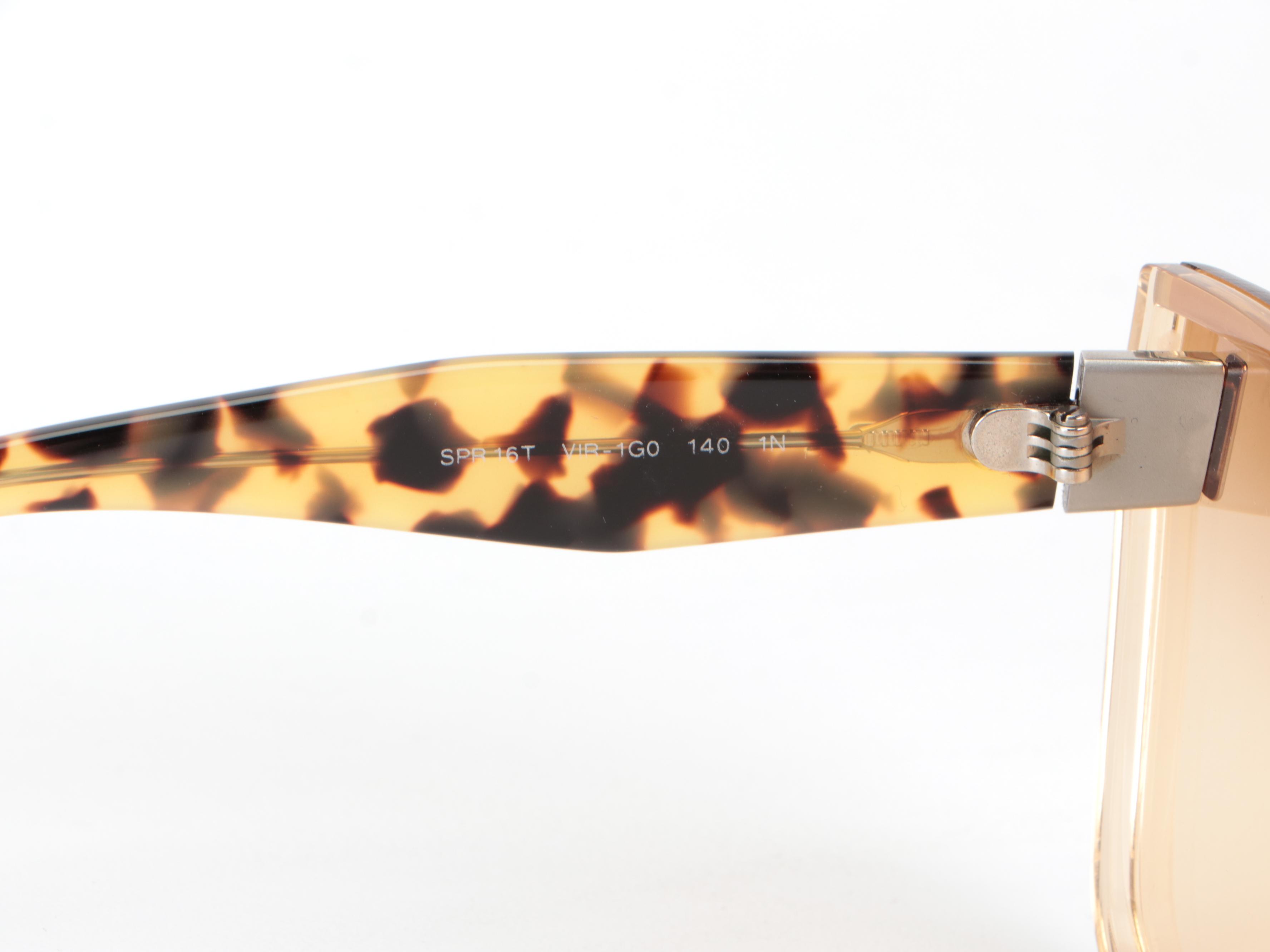 Prada SPR16T Cat Eye Shield Sunglasses in Ochre-Havana Frame with Box and Cases