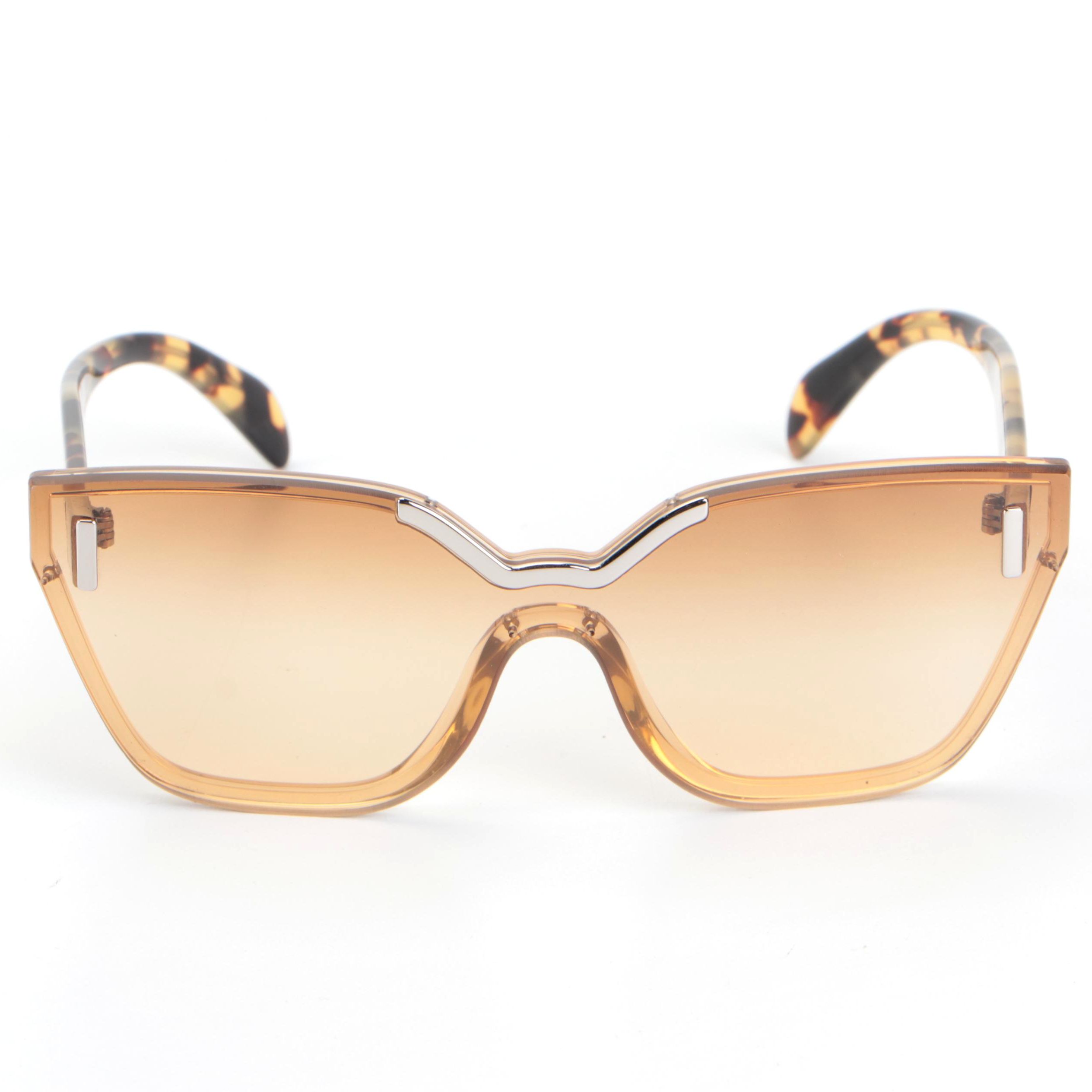 Prada SPR16T Cat Eye Shield Sunglasses in Ochre-Havana Frame with Box and Cases