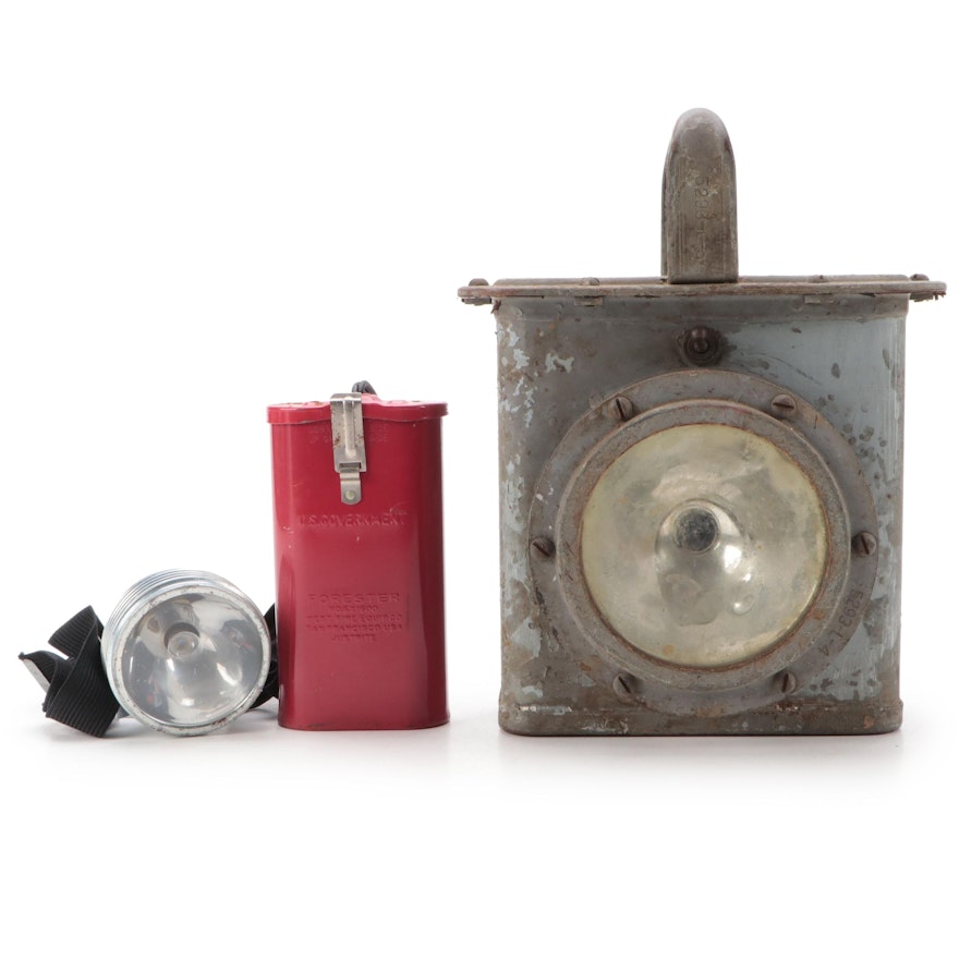 Delta Type J-1 WWII Ship Battle Lantern with U.S. Government Forester Headlamp