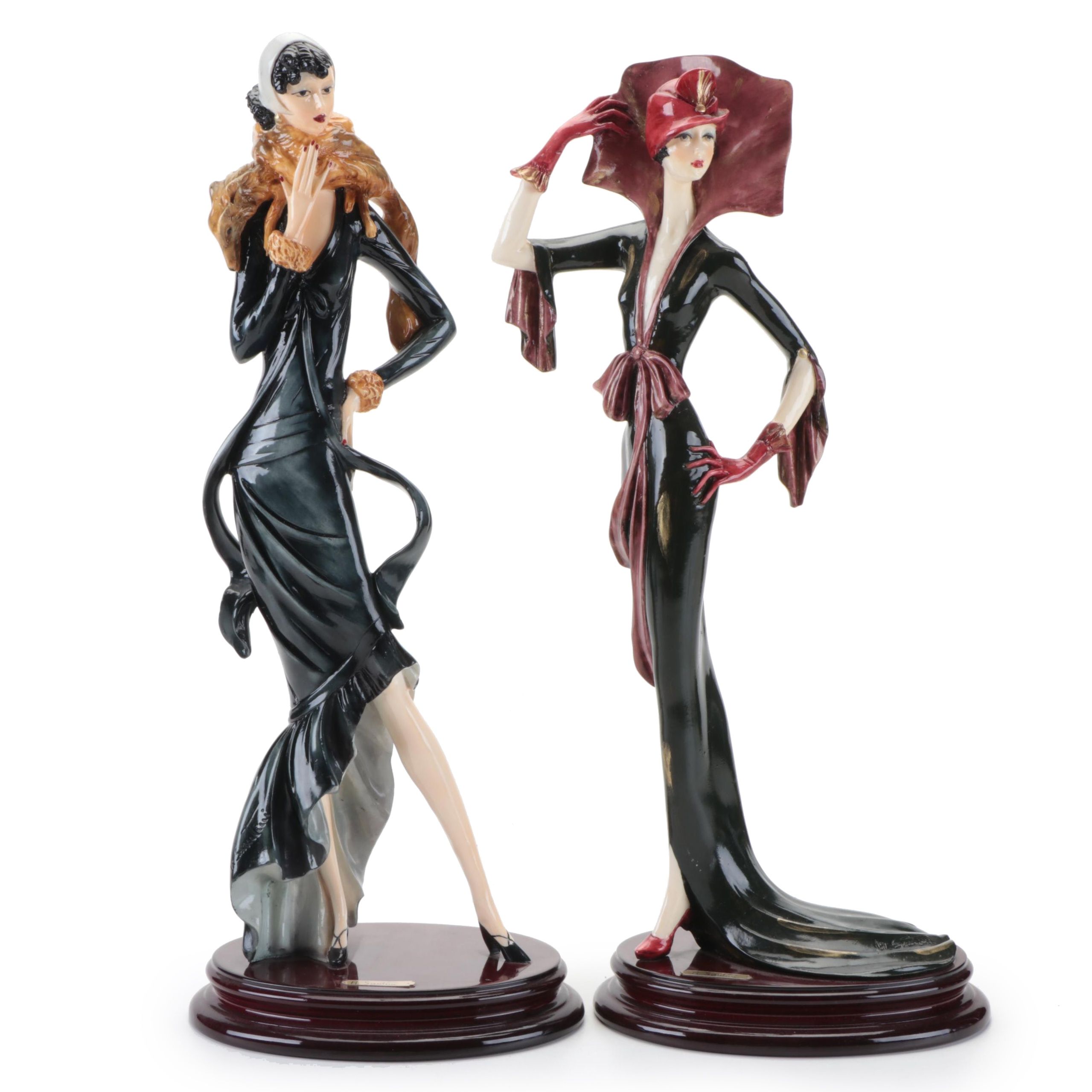 Italian Art Deco Style Painted Resin Figurines by A. Santini