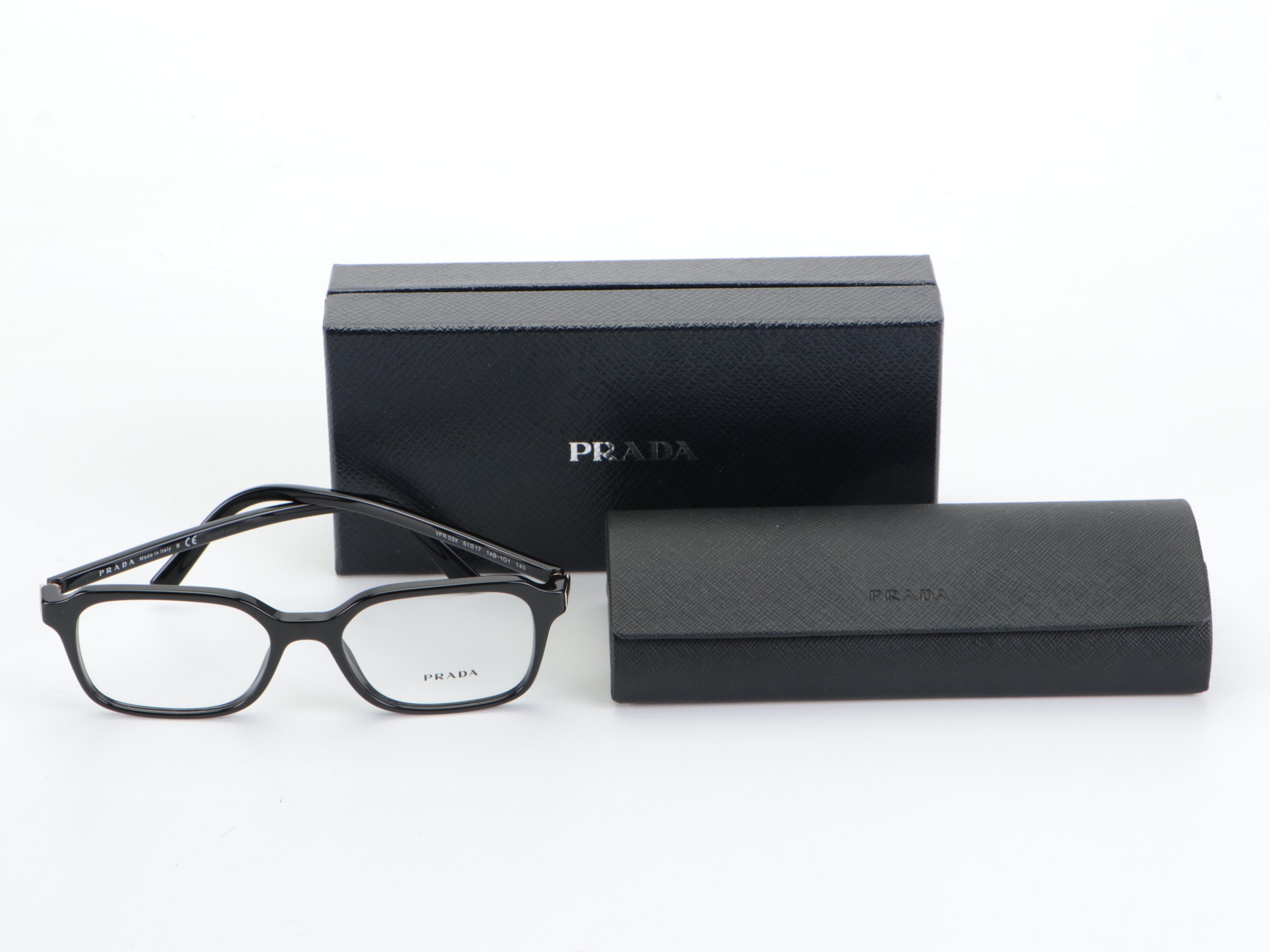 Prada VPR 03X Black Acetate Frame Eyeglasses with Box and Case