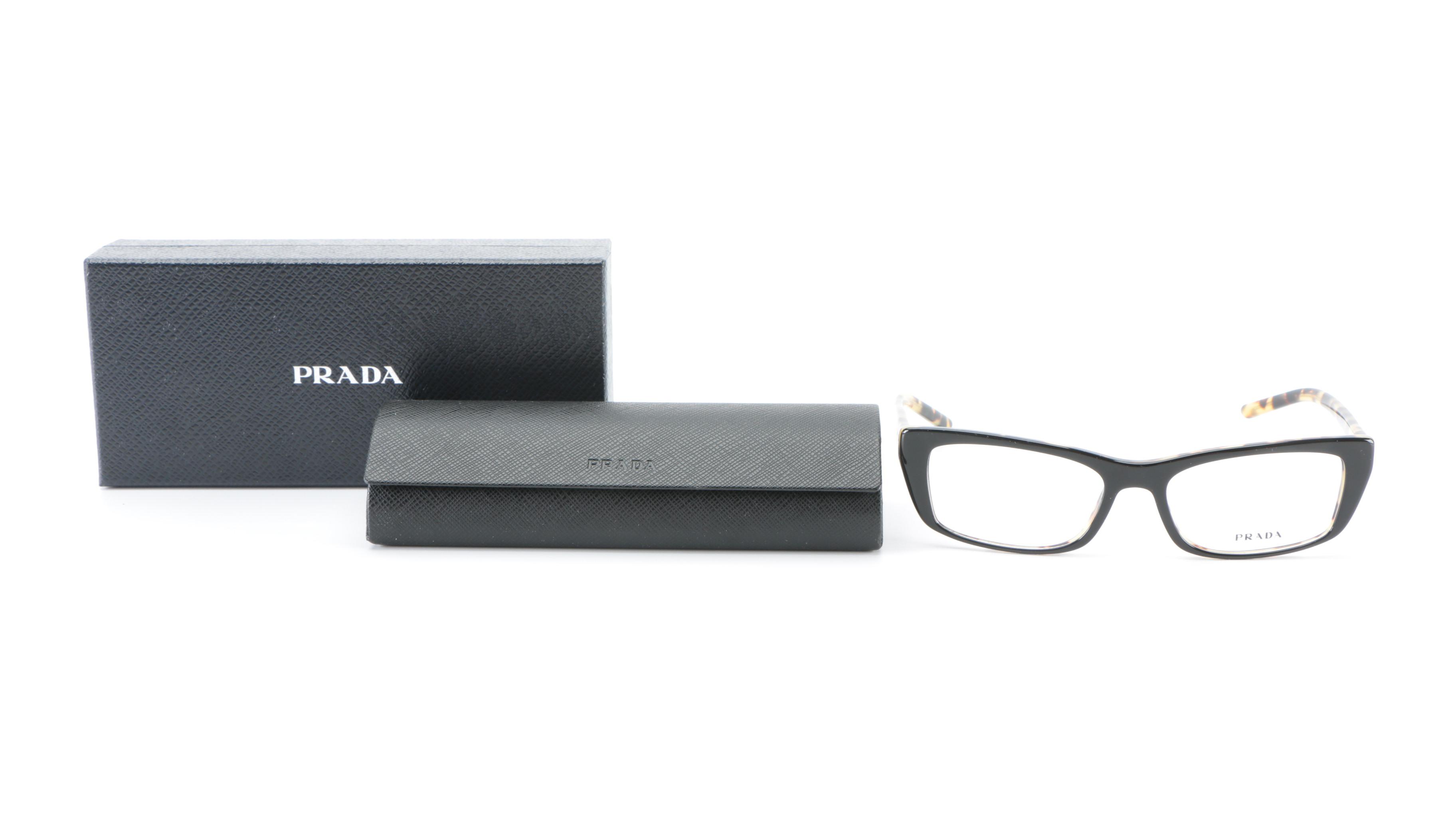 Prada VPR 10X Rectangular Eyeglasses in Black/Tortoise with Case and Box