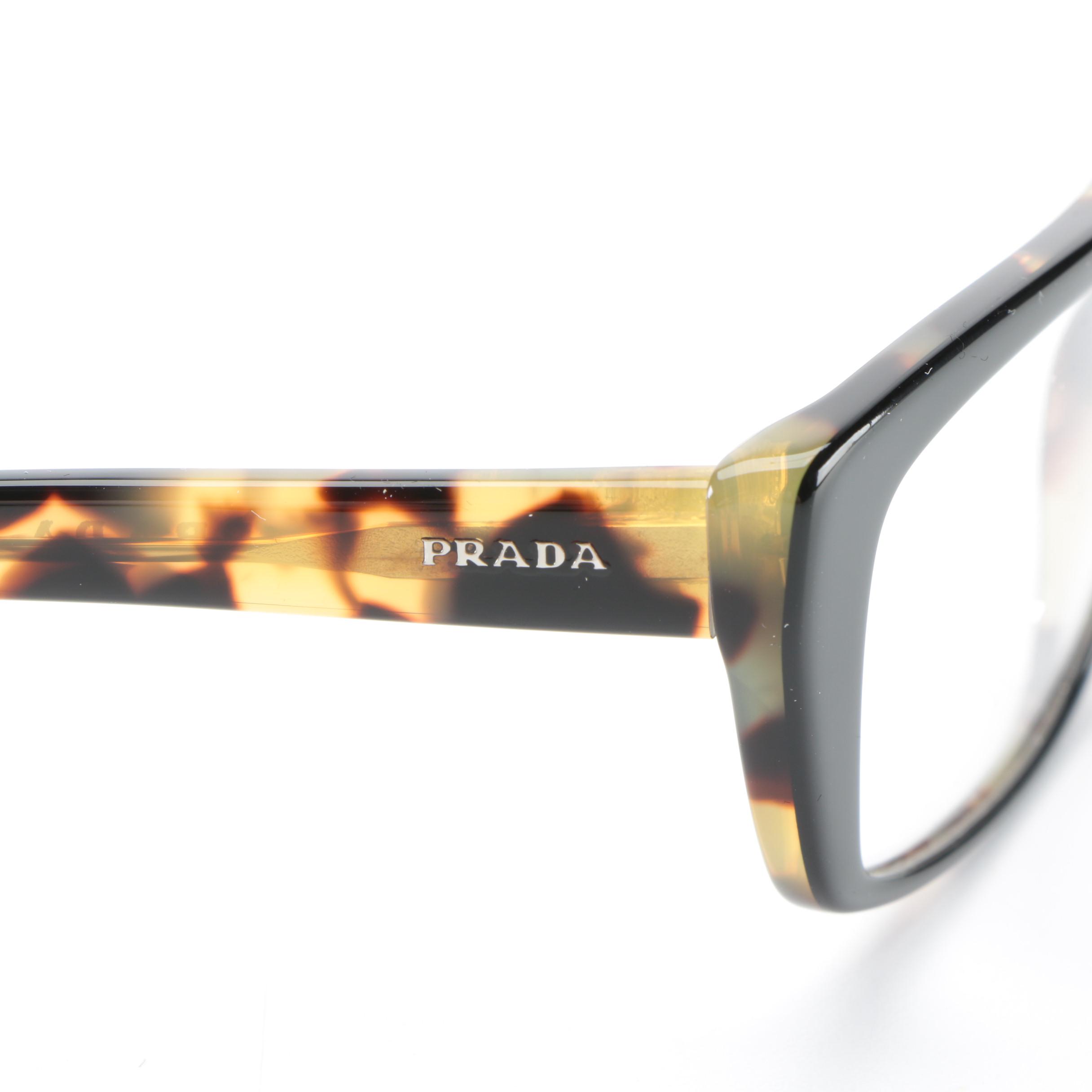 Prada VPR 10X Rectangular Eyeglasses in Black/Tortoise with Case and Box