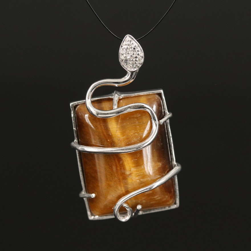 Sterling Snake Pendant with Tiger's Eye and Topaz