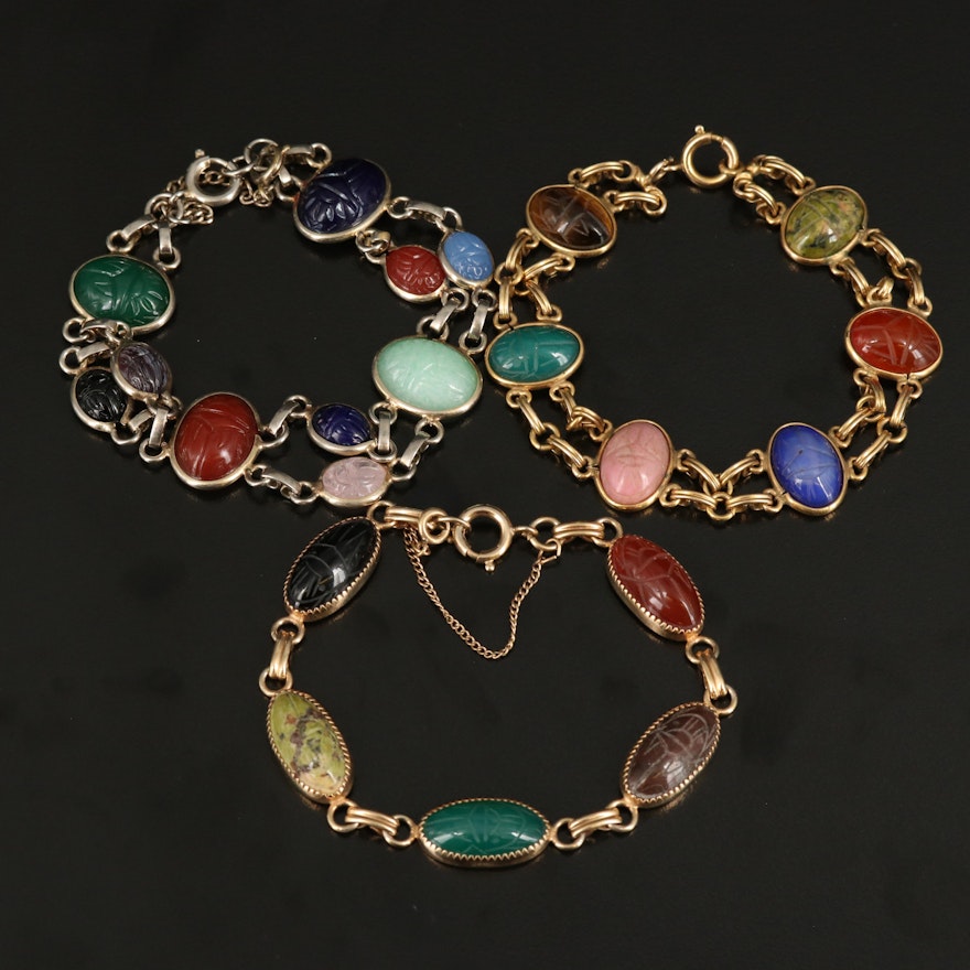 Vintage Scarab Bracelets in Gemstones and Glass