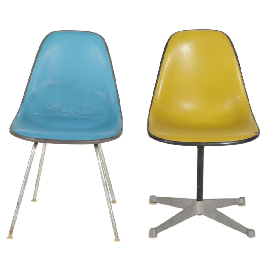 Two Charles and Ray Eames for Herman Miller Upholstered Fiberglass Chairs