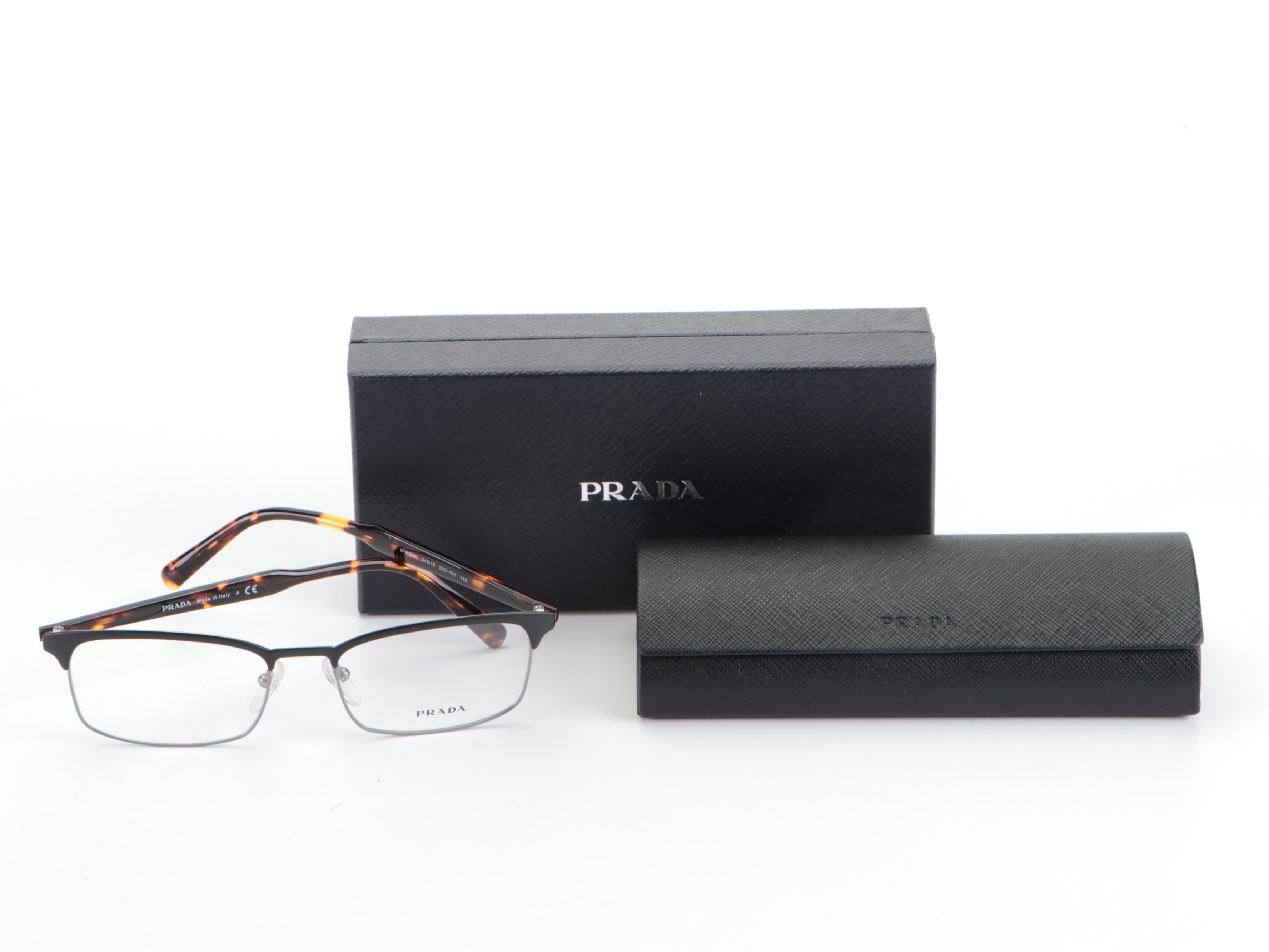 Prada VPR 54W Rectangular Eyeglasses in Tortoise with Case and Box