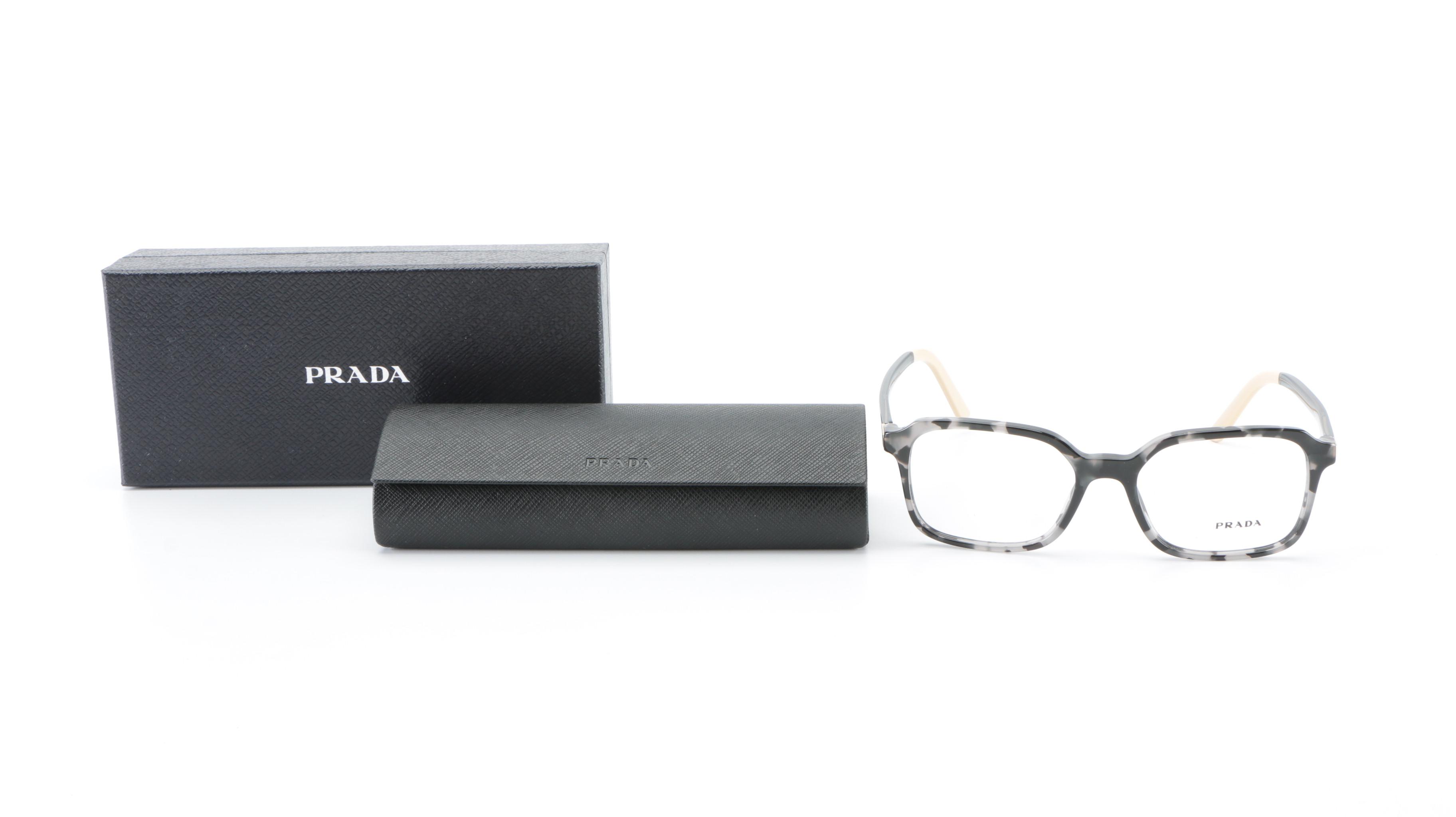 Prada VPR 03X Eyeglasses in Grey Havana with Case and Box