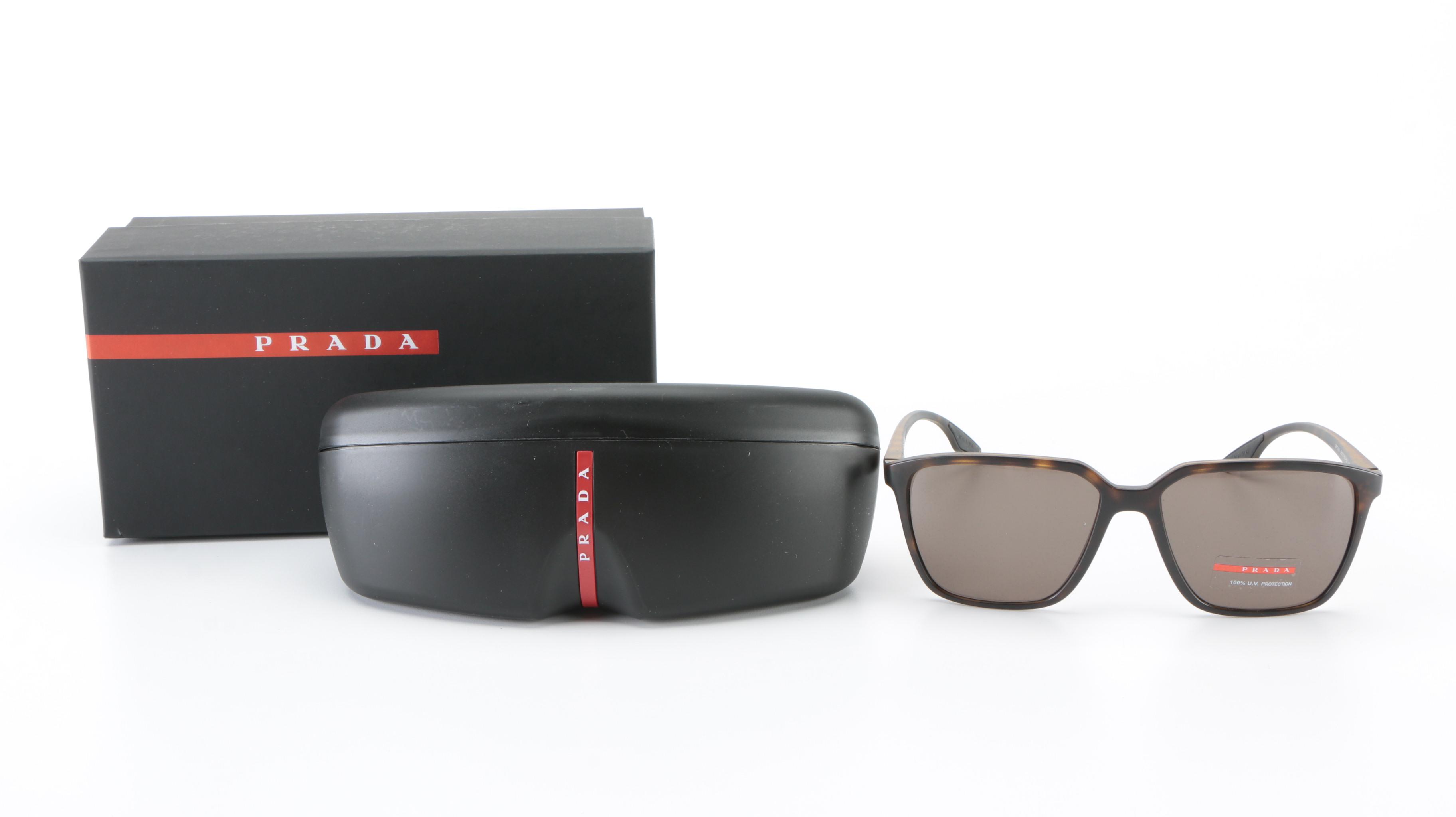 Prada Linea Rossa SPS 06V Square Sunglasses in Brown Havana with Case and Box