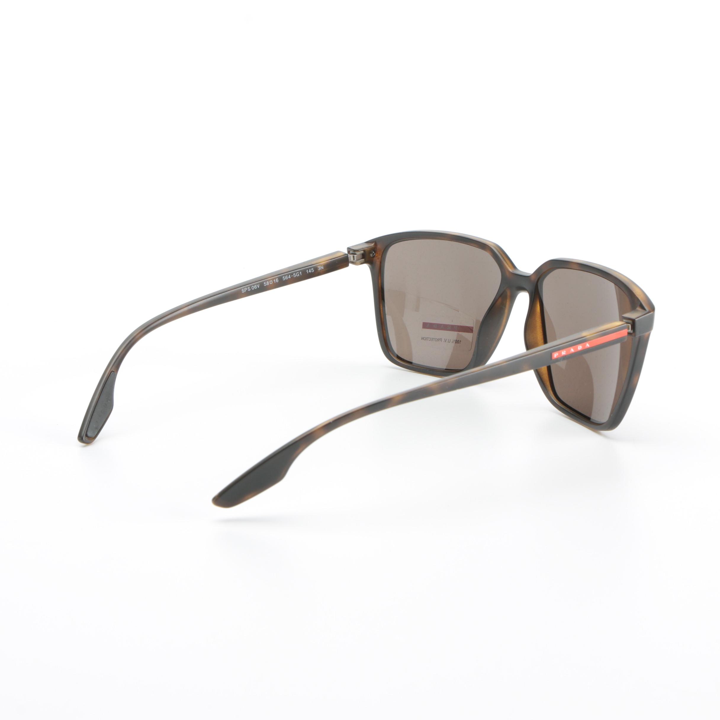 Prada Linea Rossa SPS 06V Square Sunglasses in Brown Havana with Case and Box