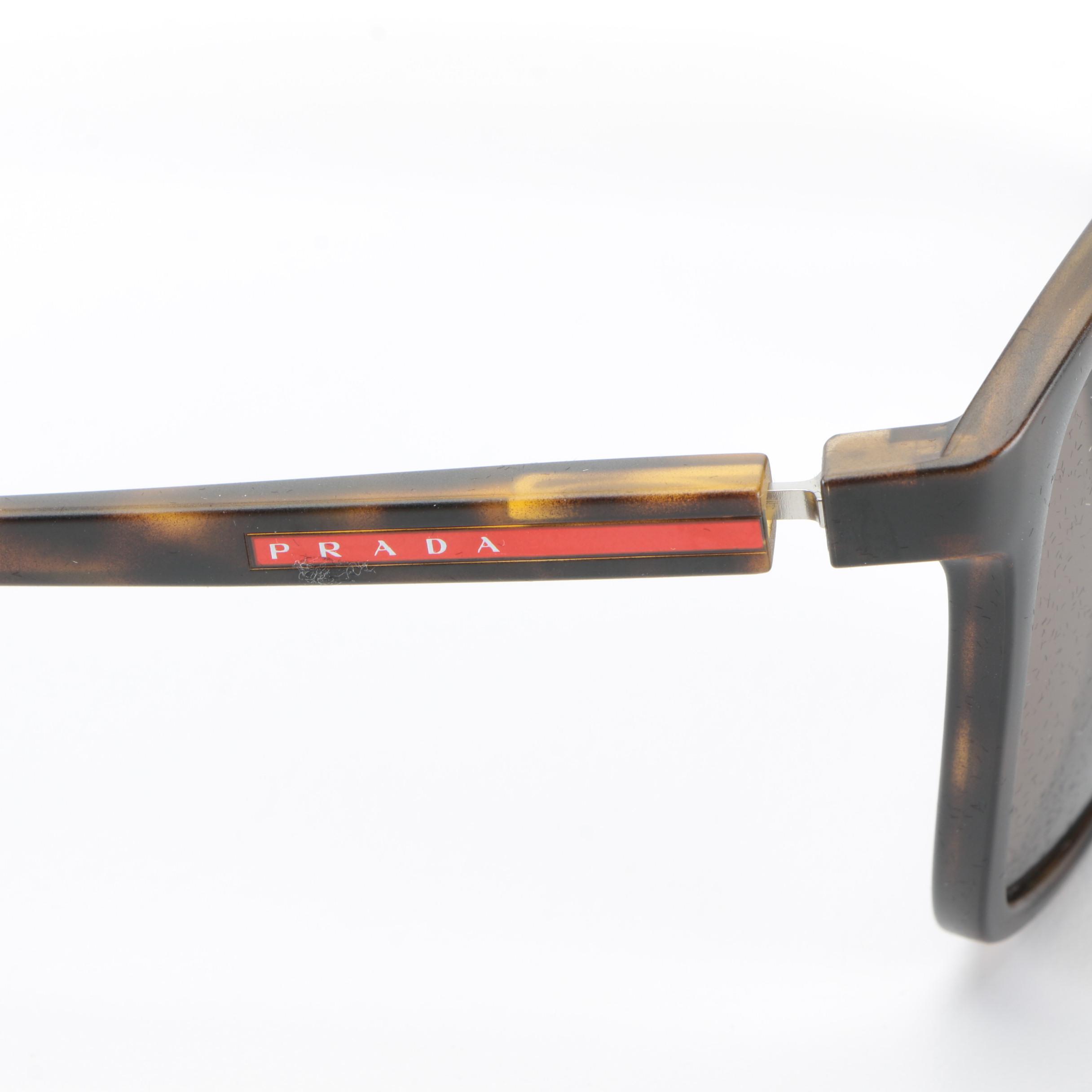 Prada Linea Rossa SPS 06V Square Sunglasses in Brown Havana with Case and Box