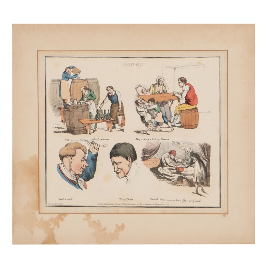Henry Alken Hand-Colored Etching From "Illustrations to Popular Songs"