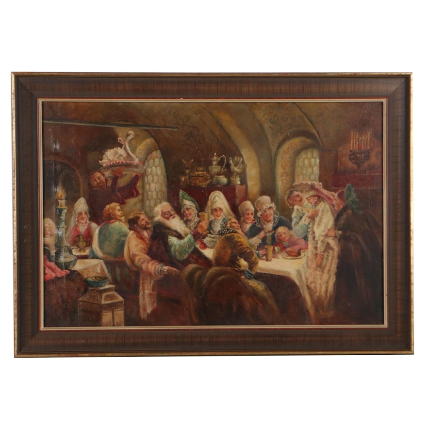 Oil Painting After Konstantin Makovsky "A Boyar Wedding Feast"
