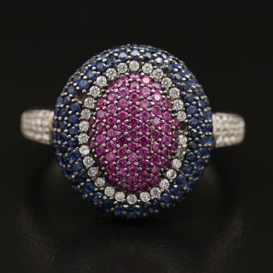 Suzy Levian Sterling Silver Ruby, Sapphire and Cubic Zirconia Ring