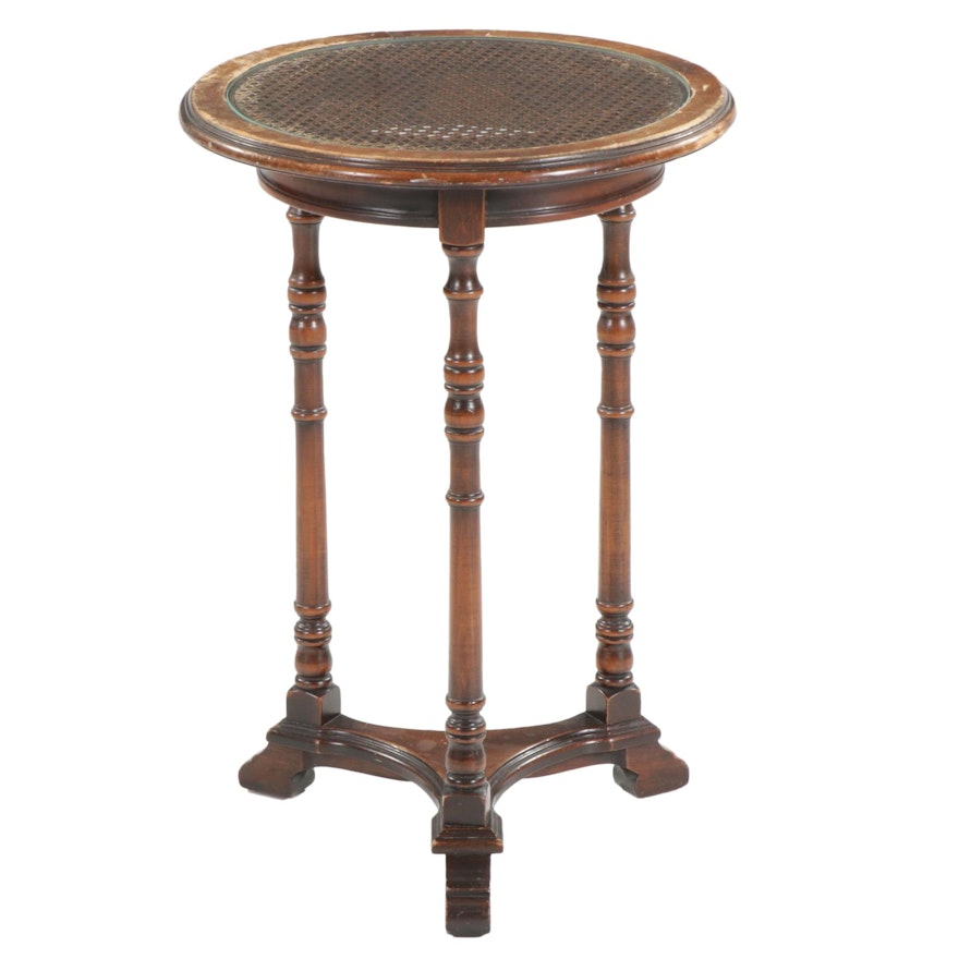 Round Plant Stand with Woven Cane Top, Mid to Late 20th Century