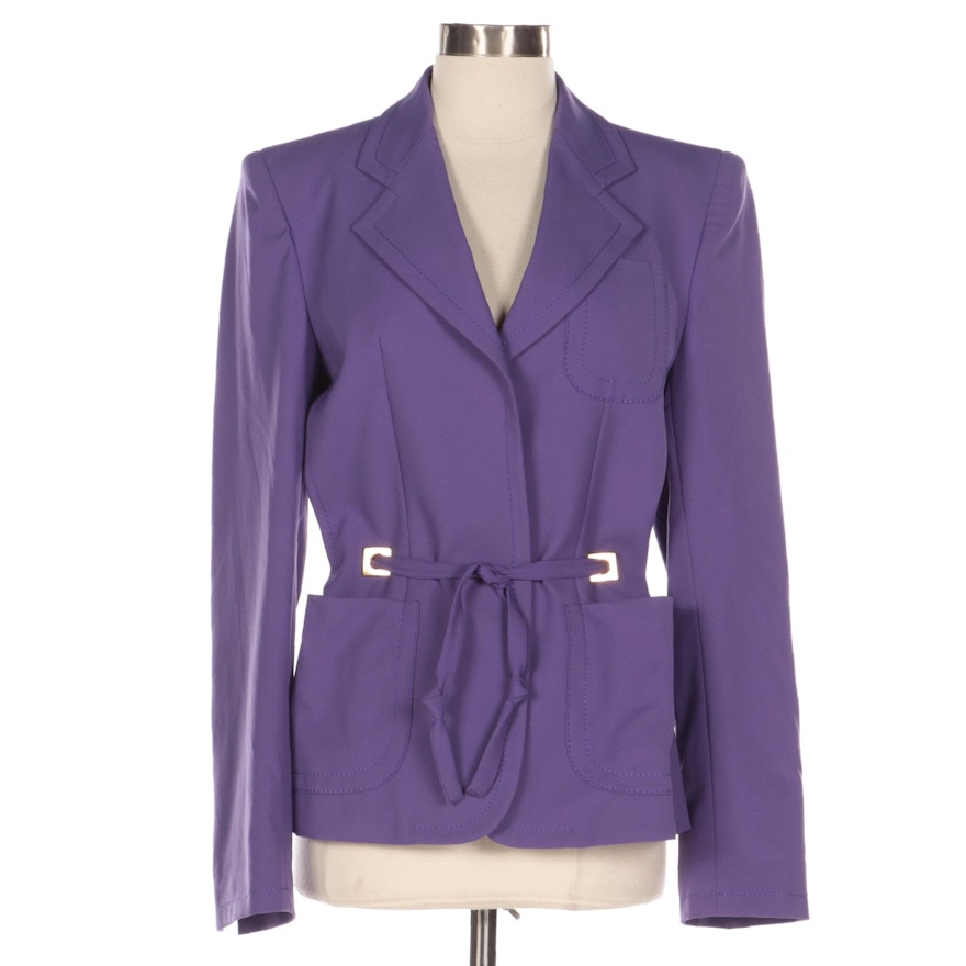 Fendi Purple Twill Three-Button Jacket with Tie Belt