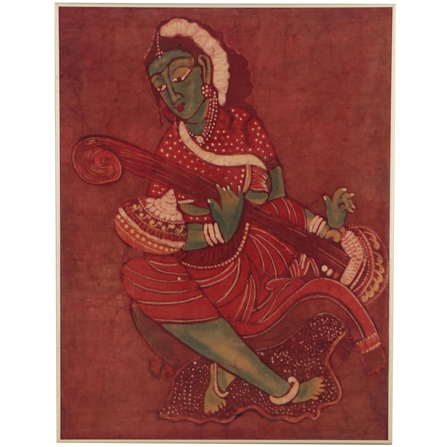 Indian Batik of Female Musician, Late 20th Century