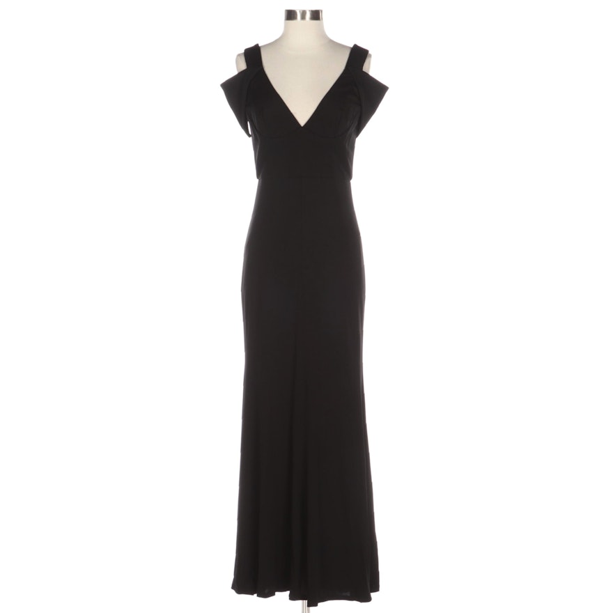 ABS By Allen Schwartz Cold Shoulder Black Rayon Jersey Evening Dress
