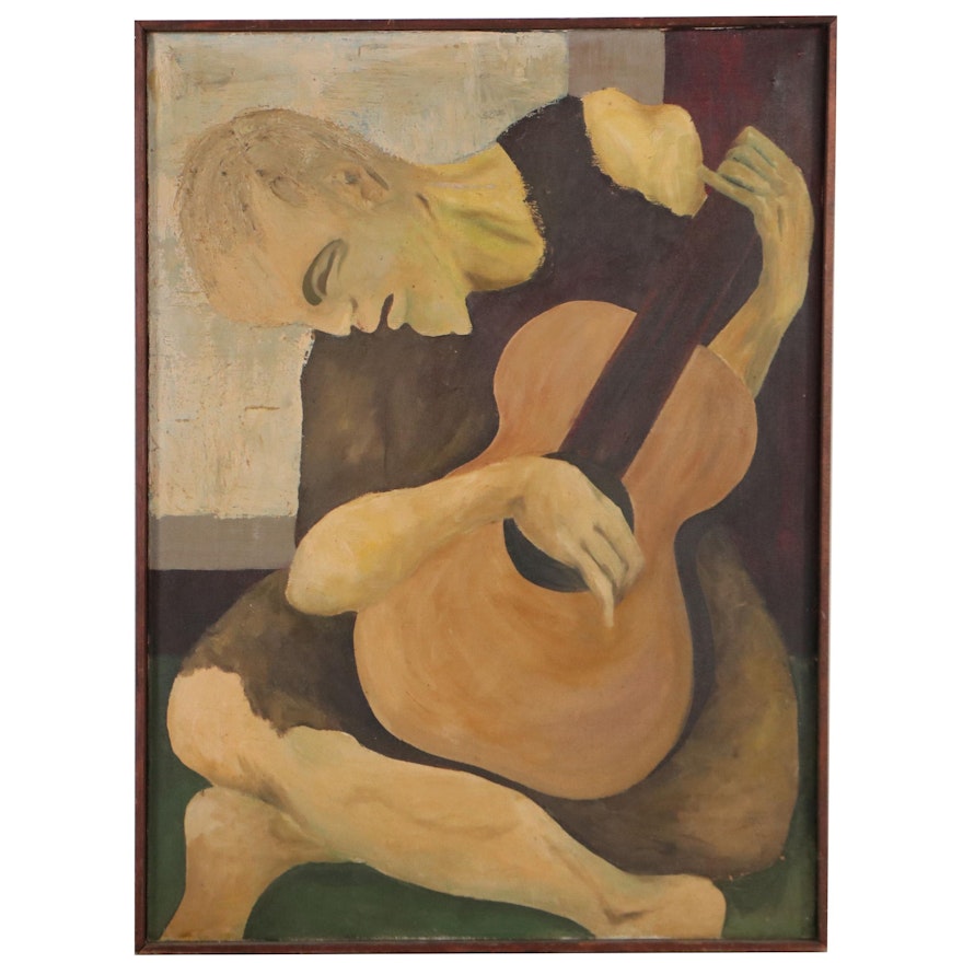 Oil Painting After Pablo Picasso "The Old Guitarist"