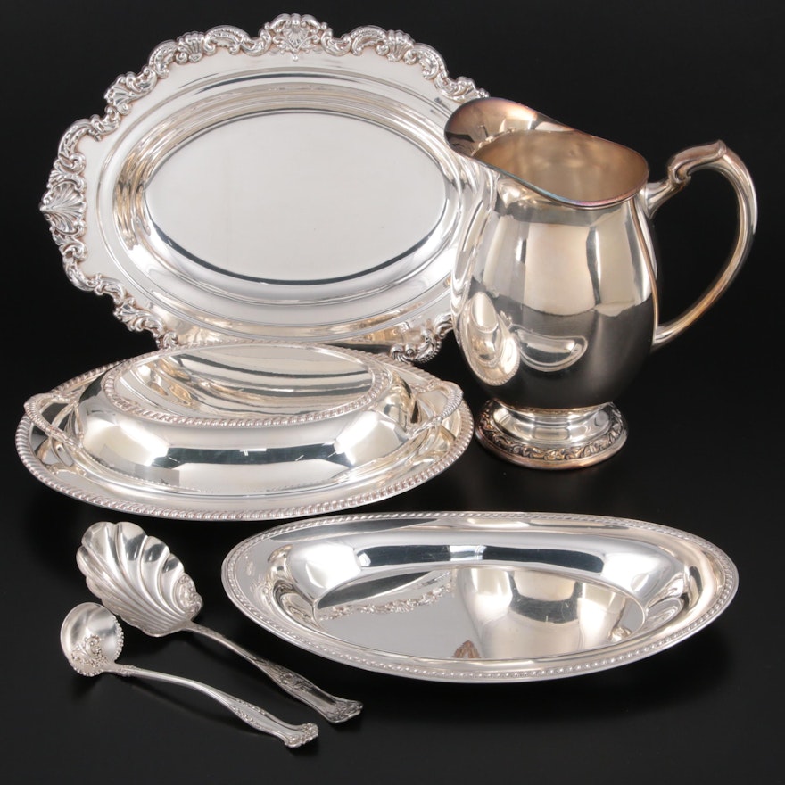 Wm. A. Rogers "Carol" Silver Plate Pitcher with Other Silver Plate Serveware