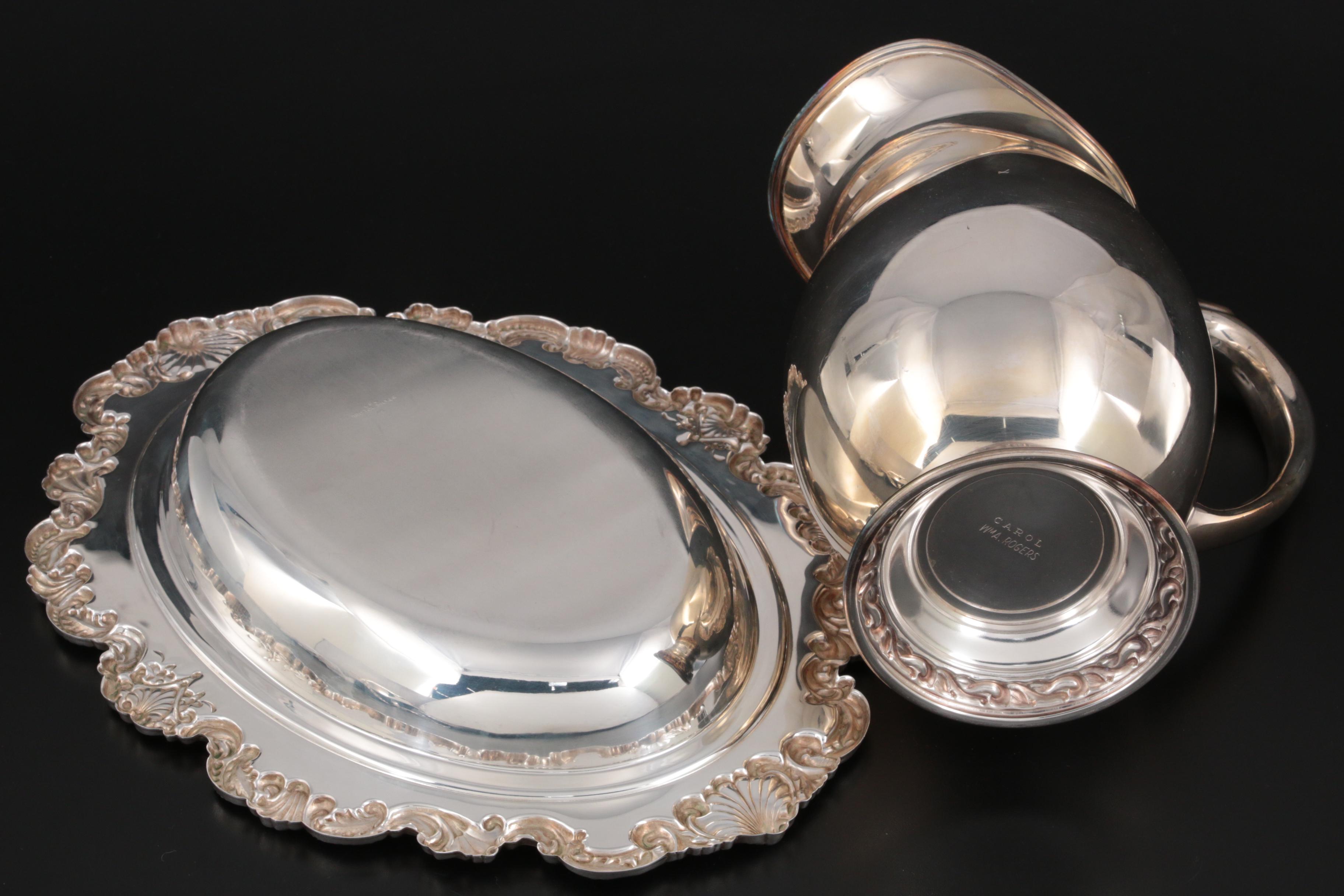 Wm. A. Rogers "Carol" Silver Plate Pitcher with Other Silver Plate Serveware