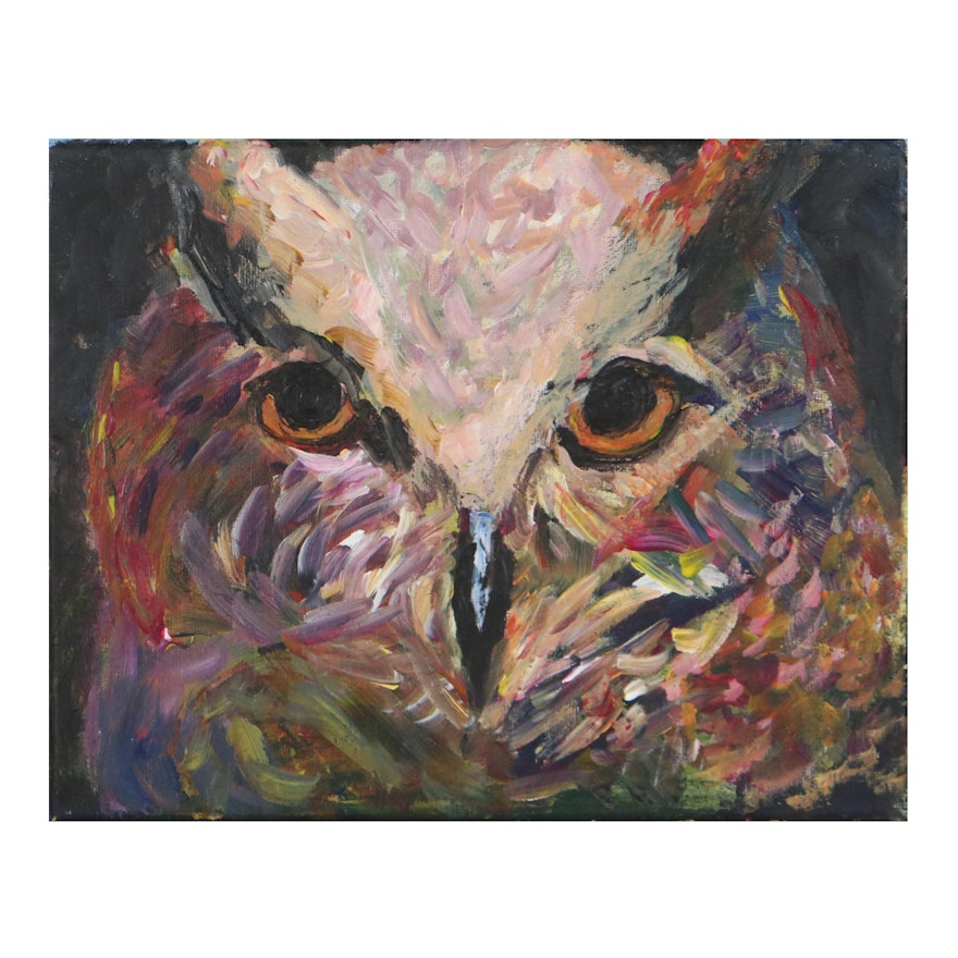 Mia Wyle Acrylic Painting "Owl," 21st Century